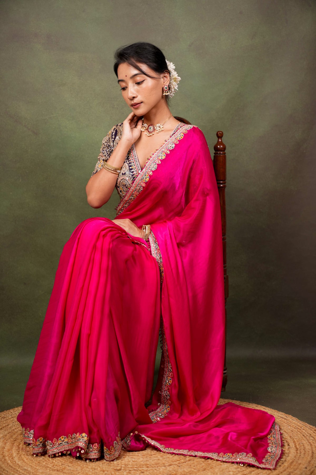 Rani Pink Satin Saree