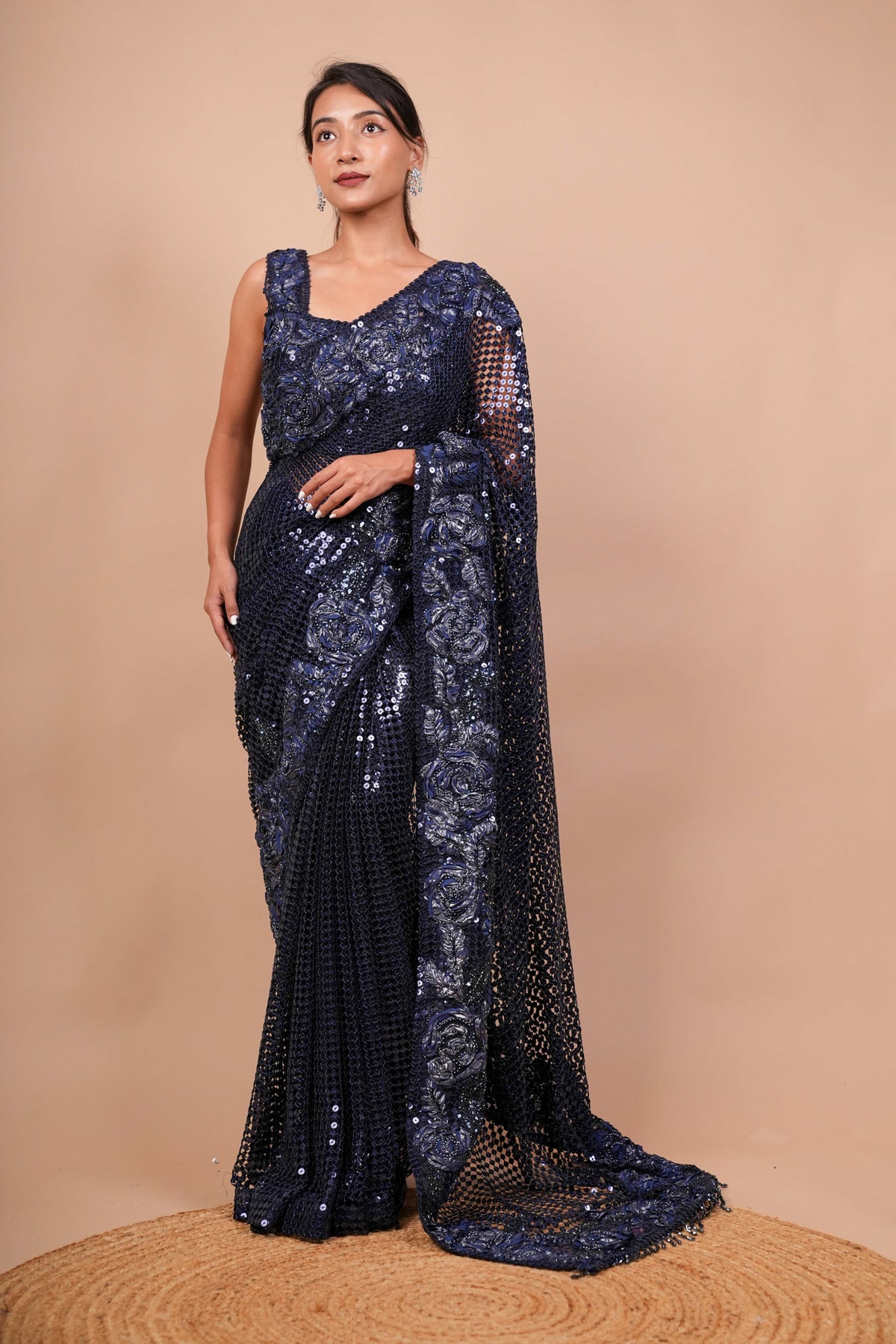Dark Blue Net Saree