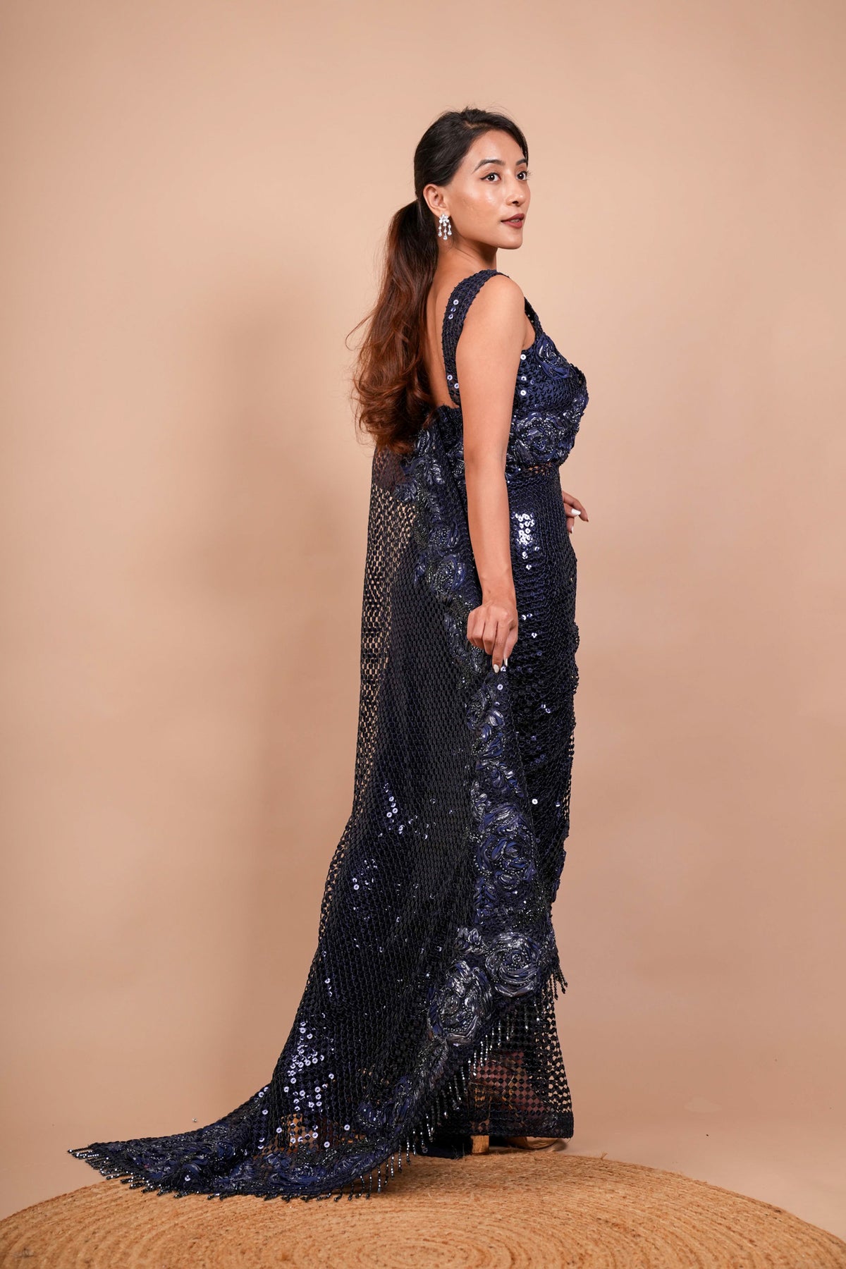 Dark Blue Net Saree