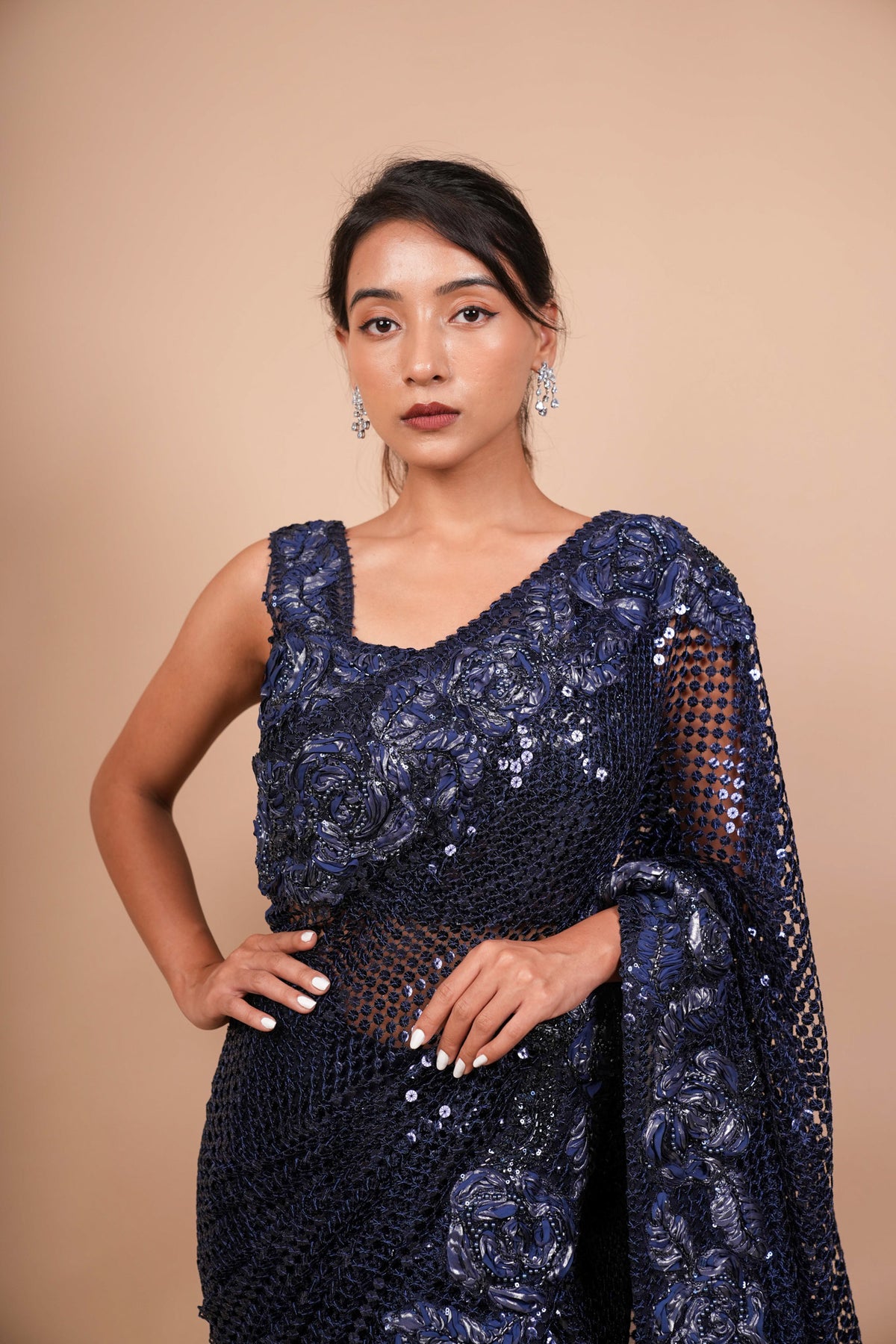 Dark Blue Net Saree