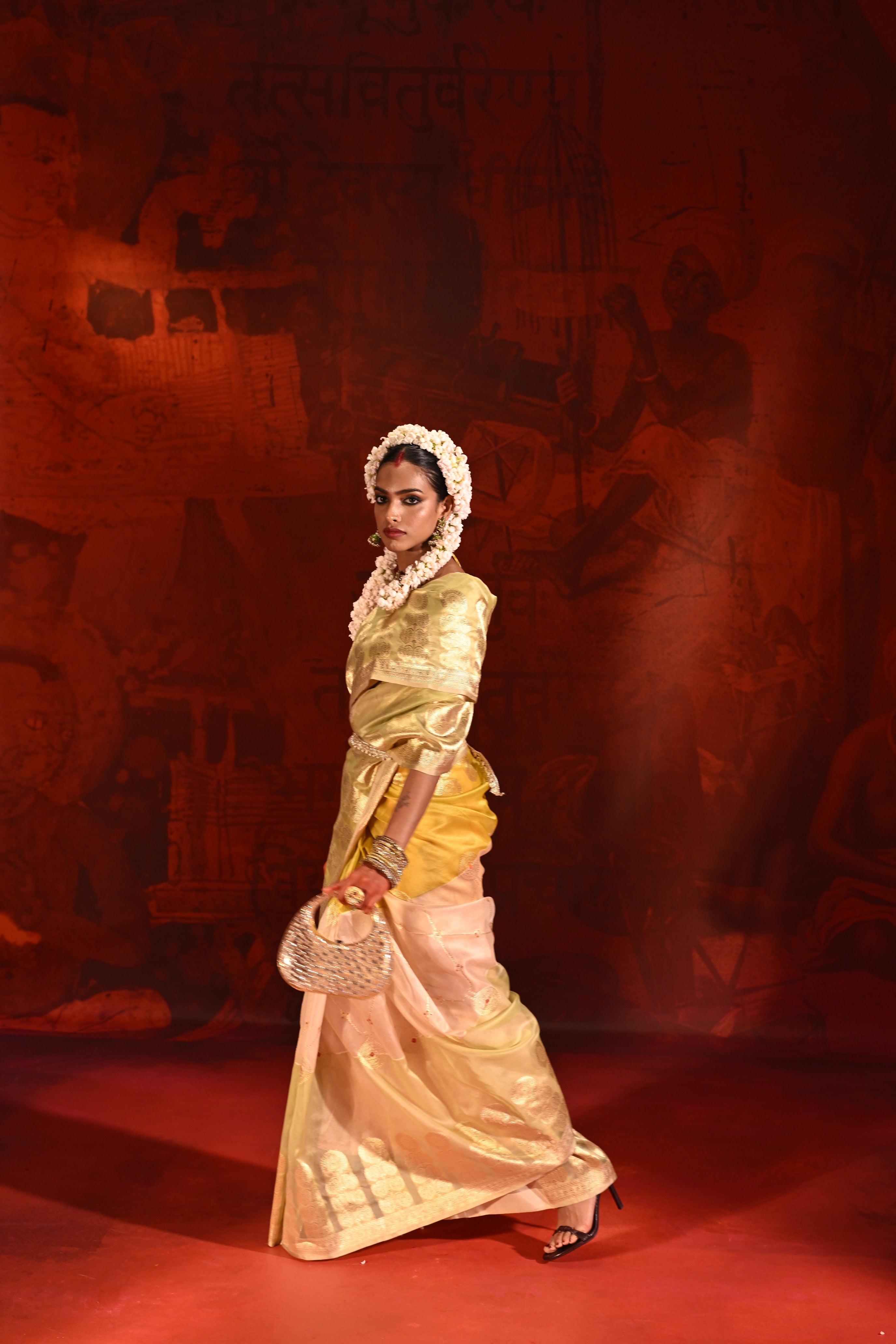 Multicolor Banarasi Kora Silk Saree with Fancy Weaving