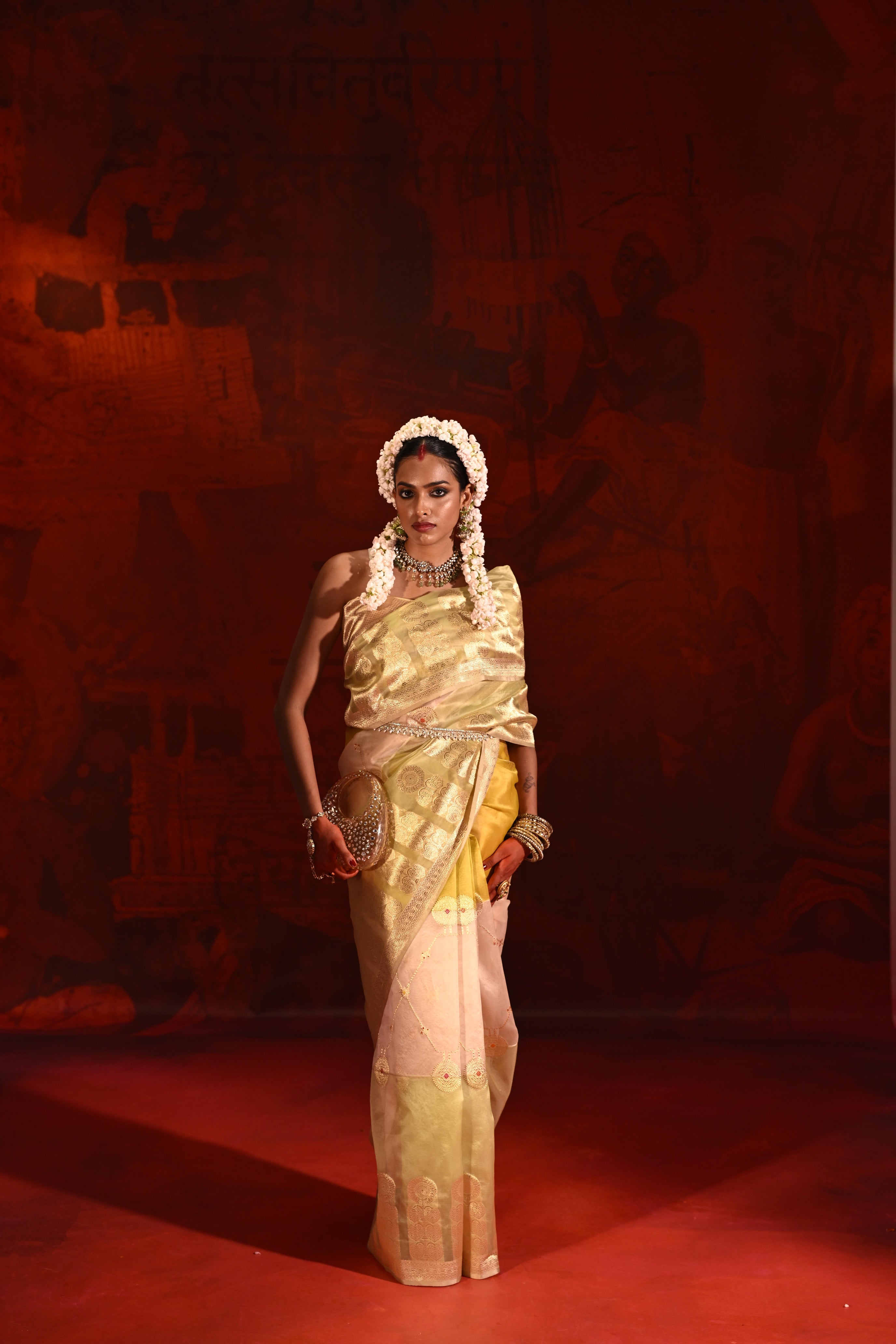 Multicolor Banarasi Kora Silk Saree with Fancy Weaving