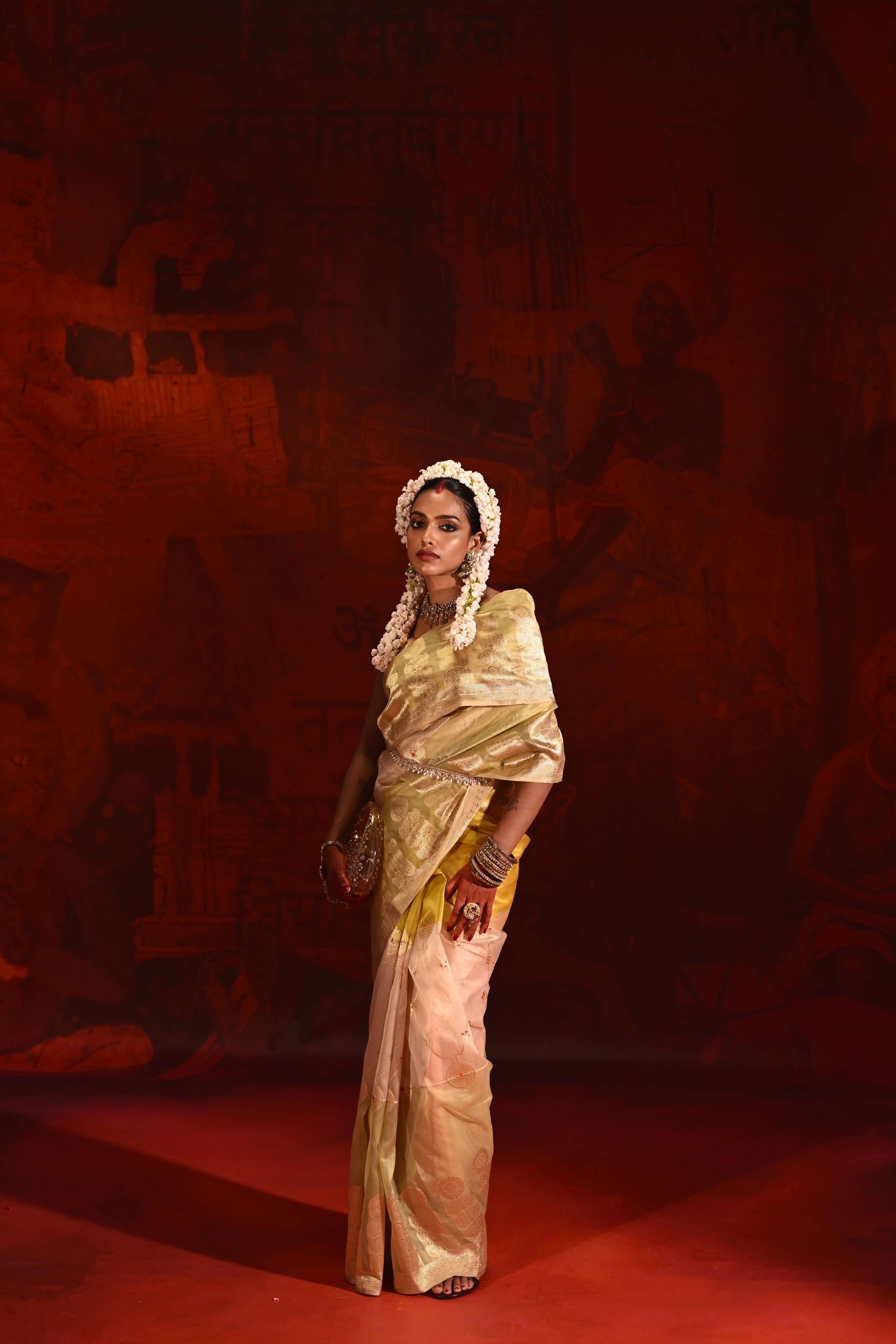 Multicolor Banarasi Kora Silk Saree with Fancy Weaving