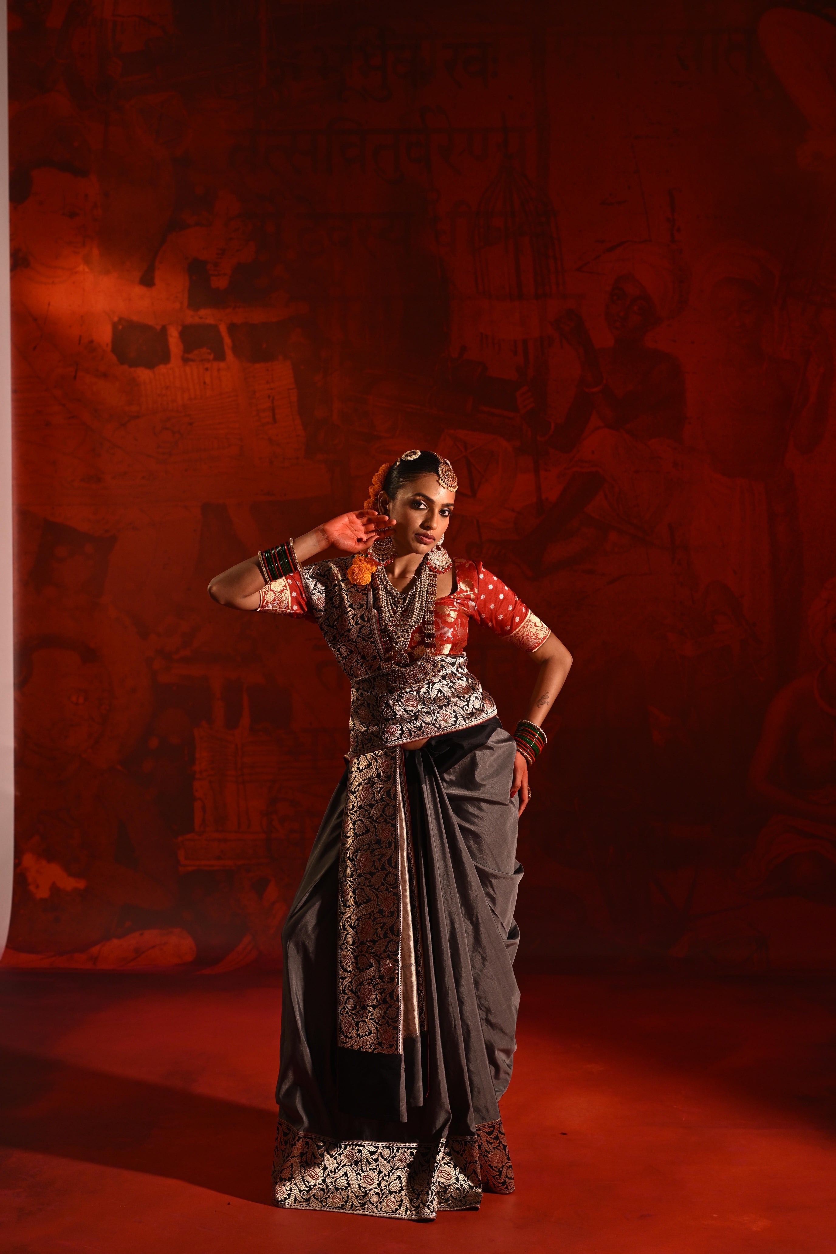 Grey Silk Saree with Contrast Black Zari Woven Border