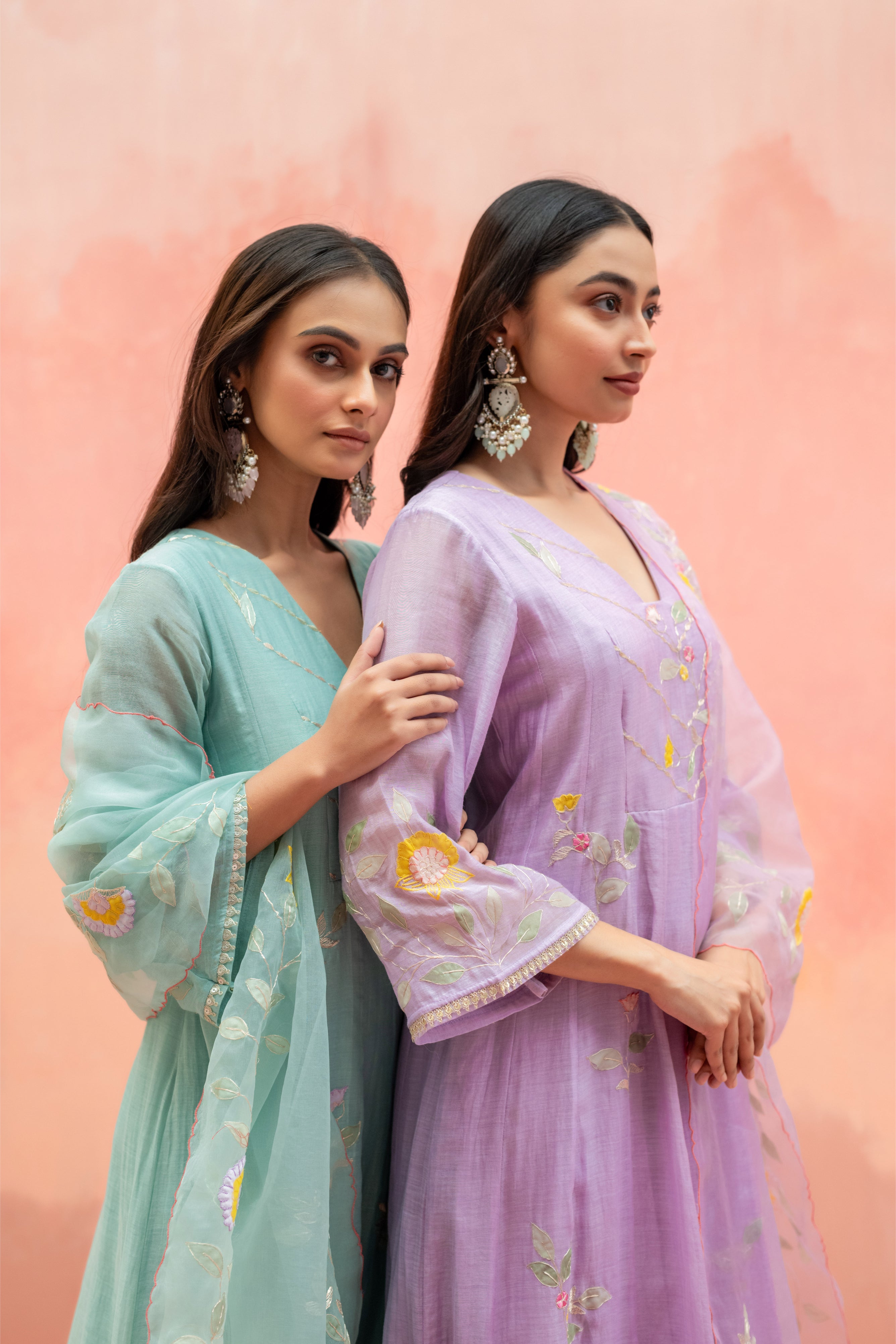 Lavender Mul Cotton Anarkali Set with Organza Dupatta