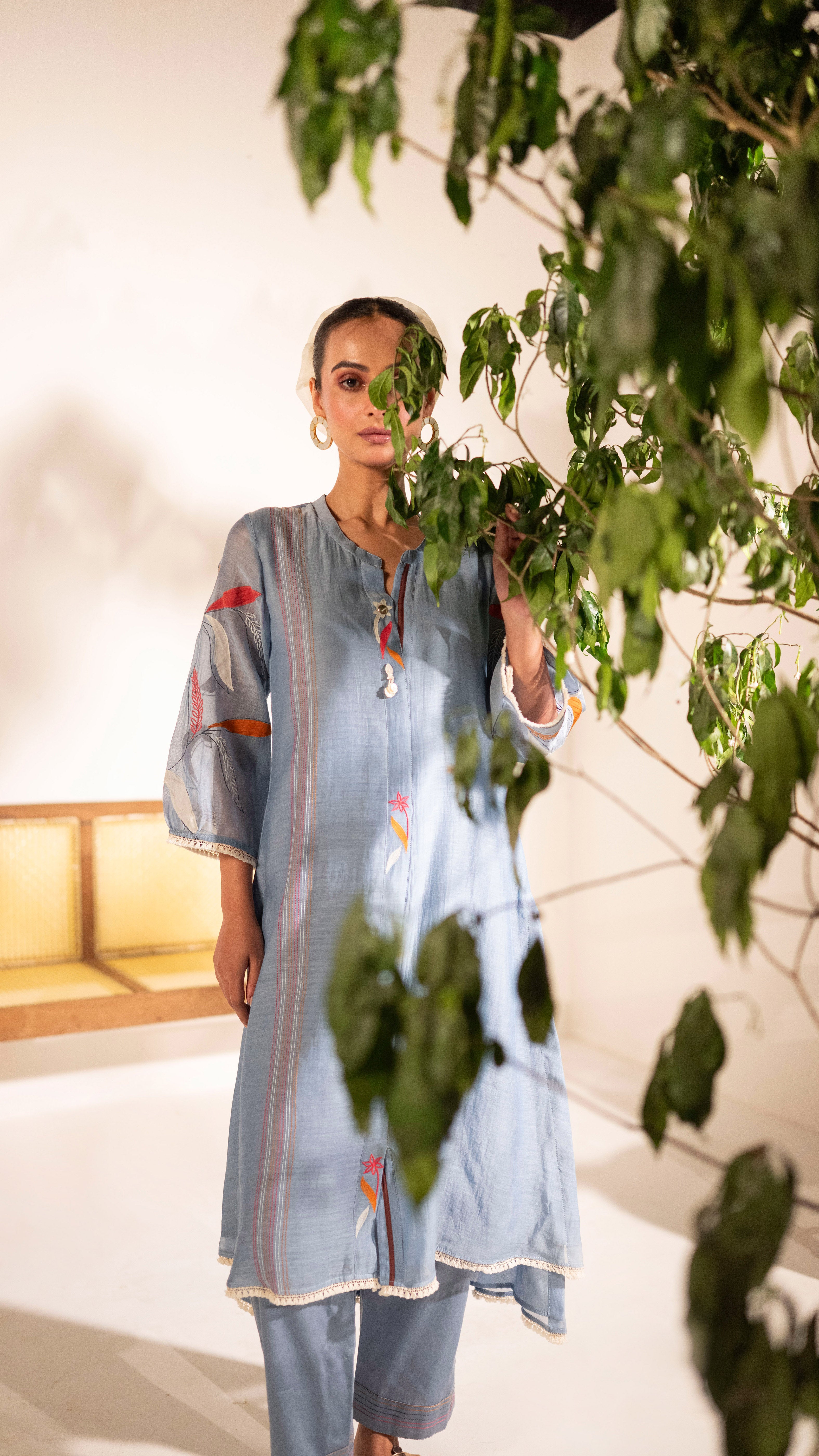 Powder Blue Mul Cotton A-line Tunic Set