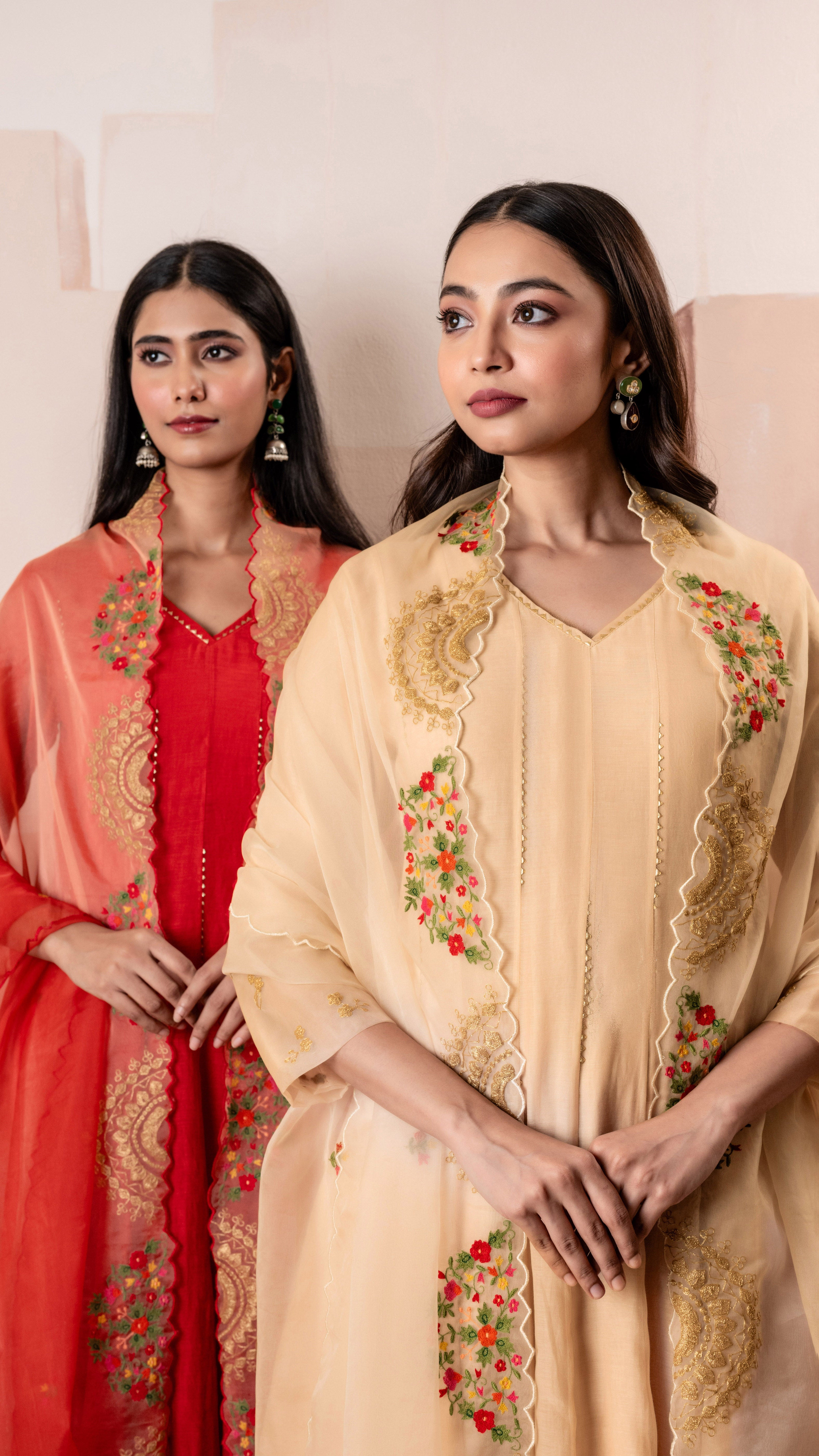 Red Mul Chanderi Anarkali Set