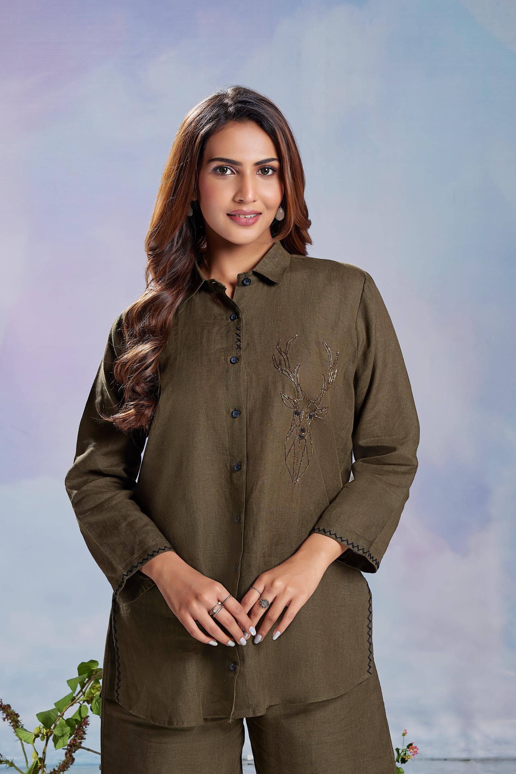 Olive Green Embroidered Co-Ord Set
