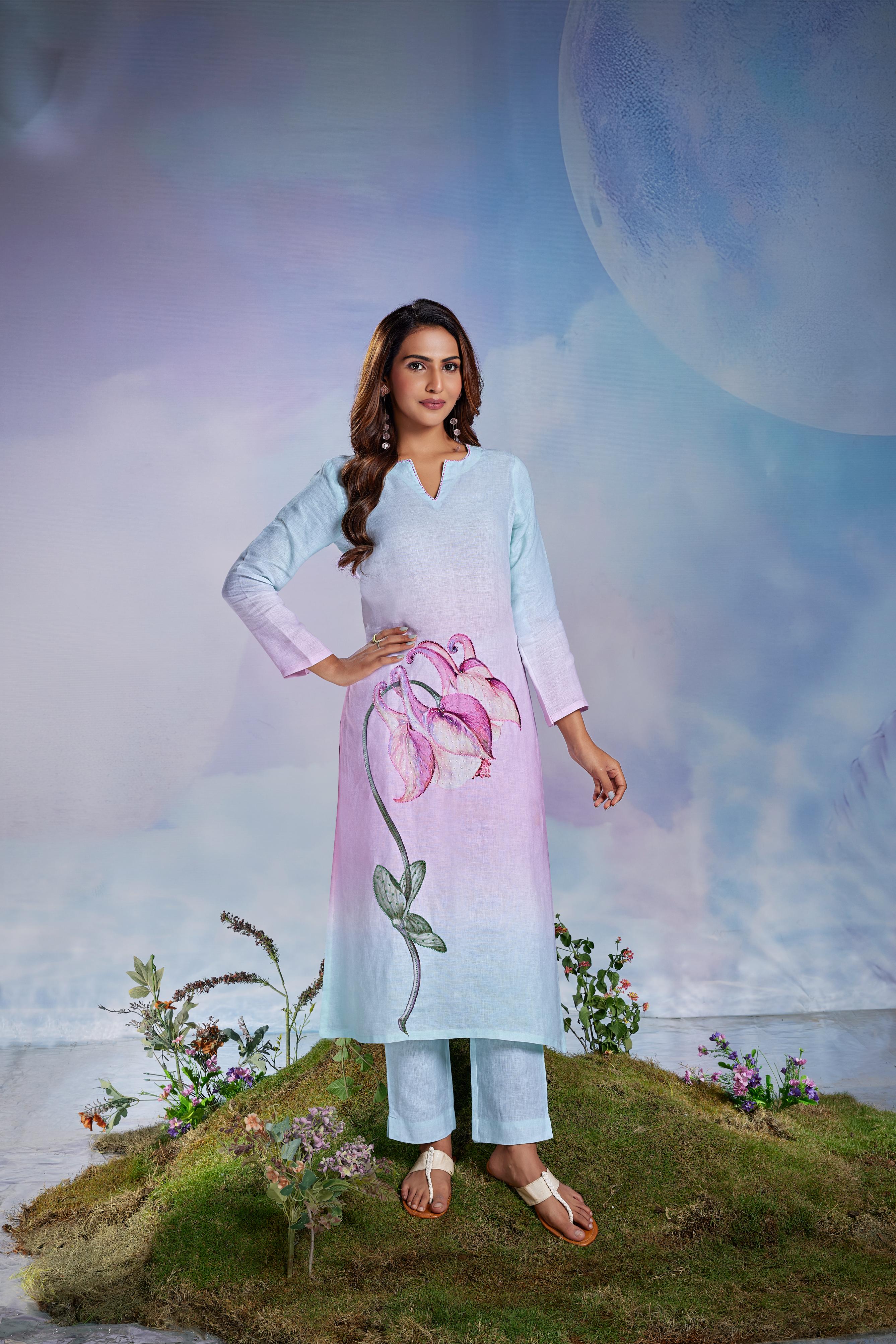 Pastel Ombre Floral Kurta Set