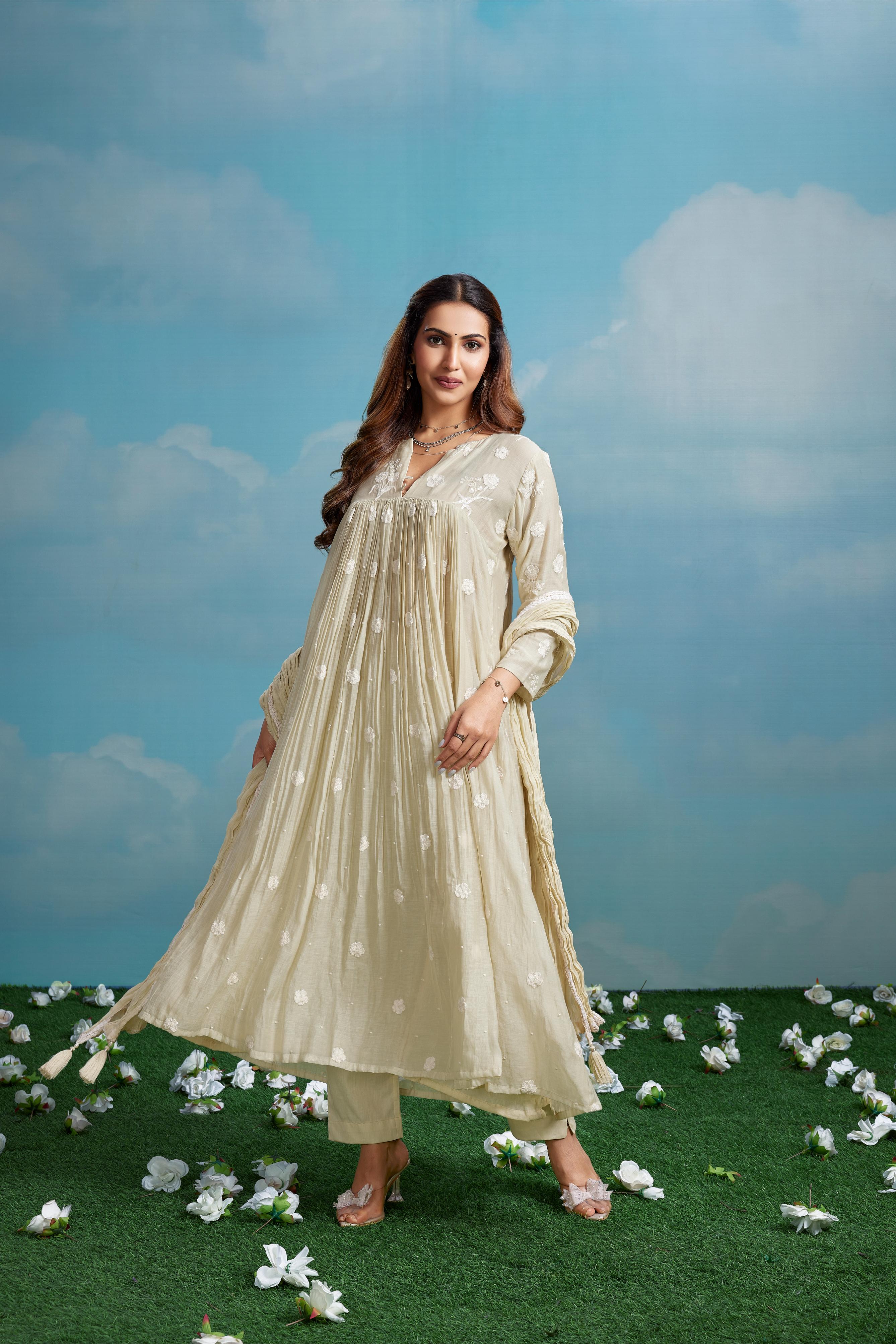 Ivory Embroidered Mul Salwar Set