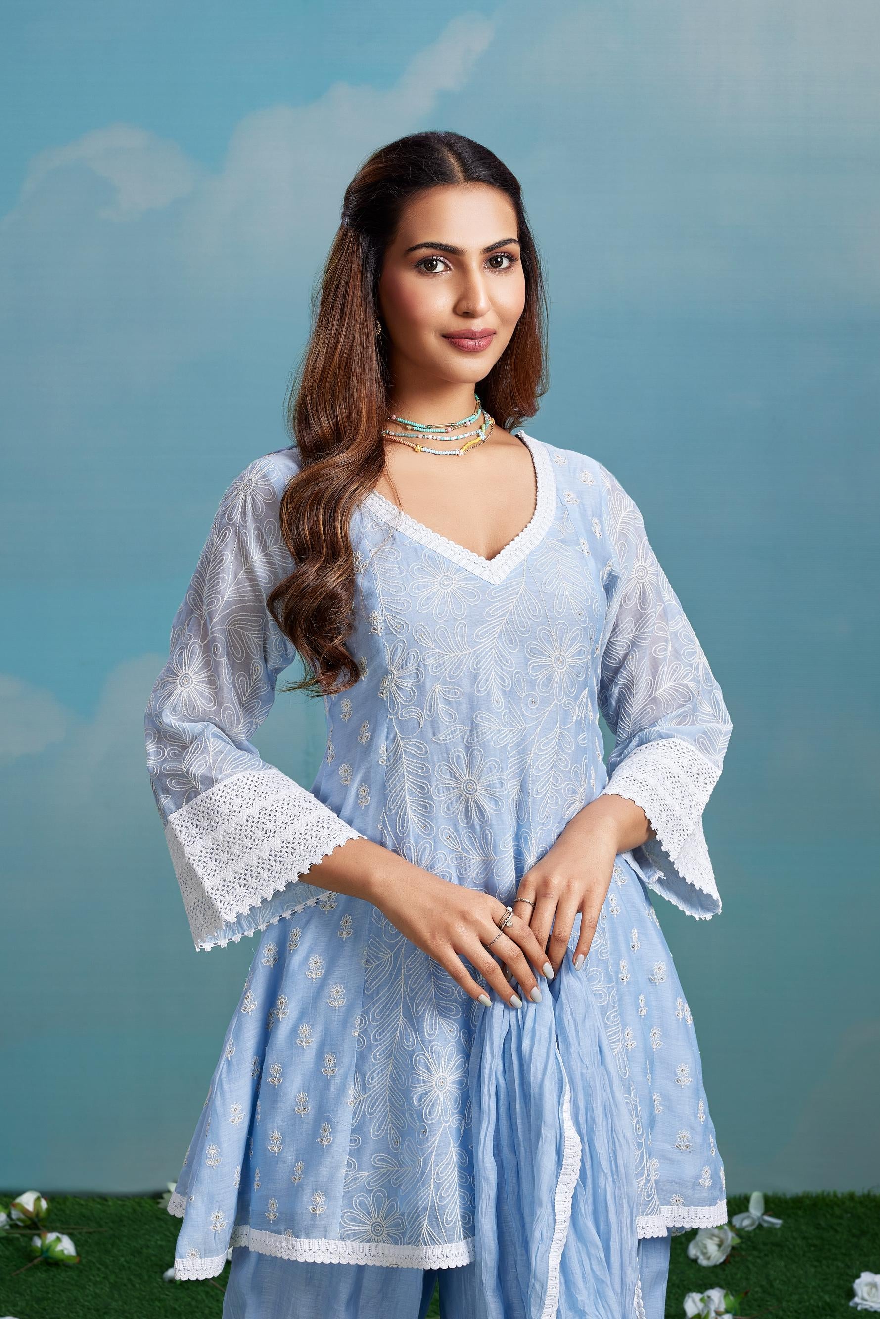 Powder Blue Embroidered Salwar Set