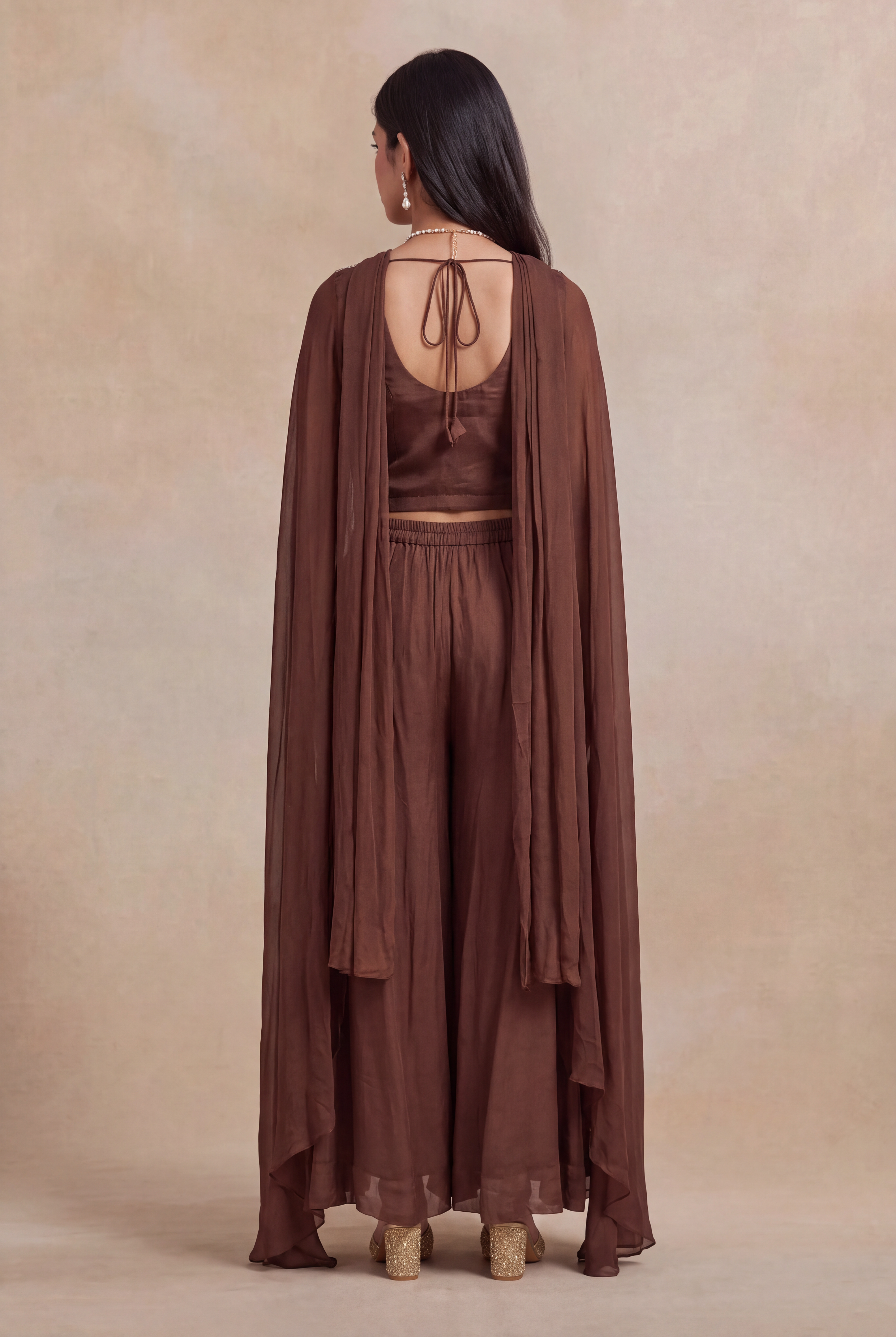 Brown Georgette Indo-Western Palazzo Set