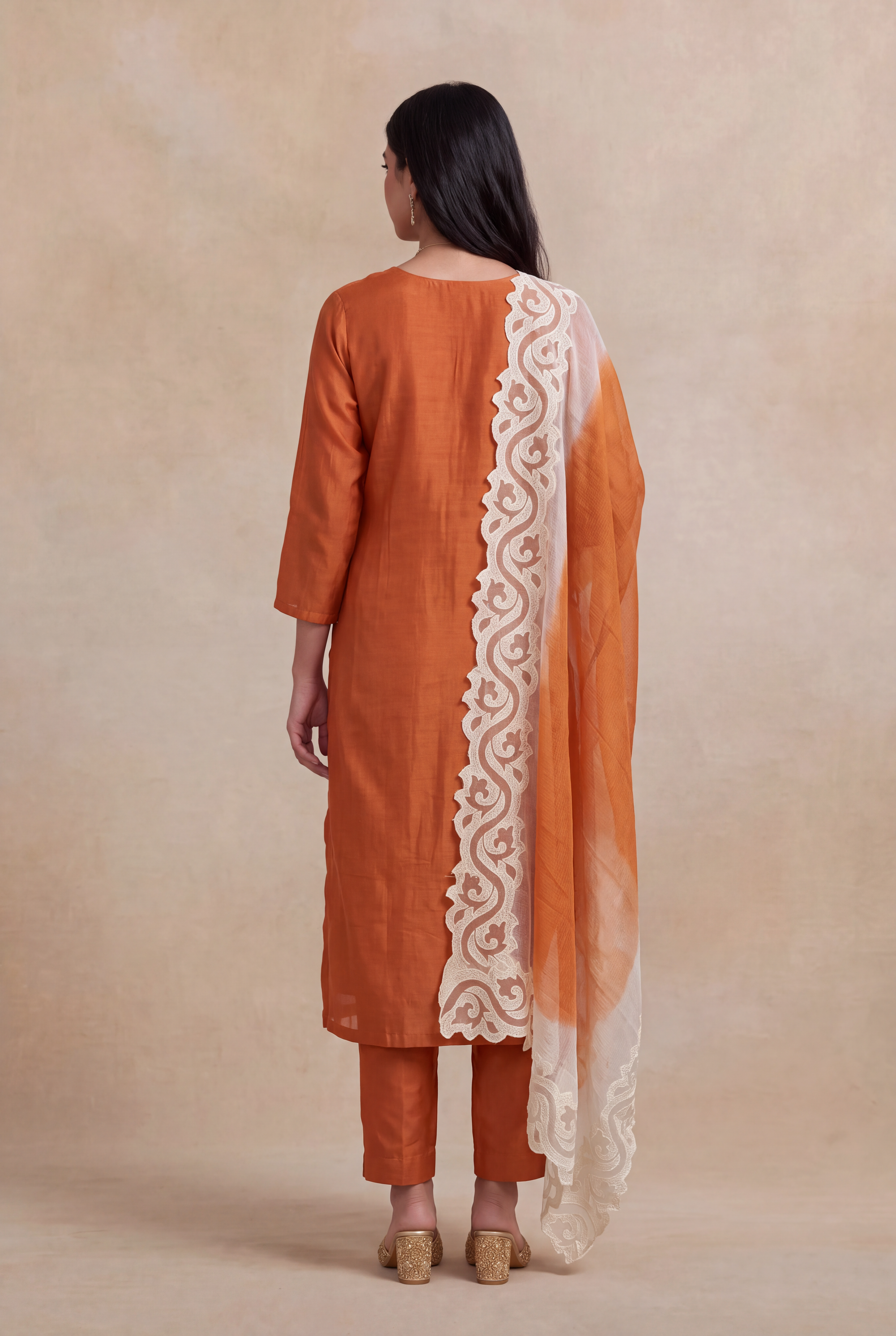 Rust Orange Mul Cotton Straight-Cut Salwar Set