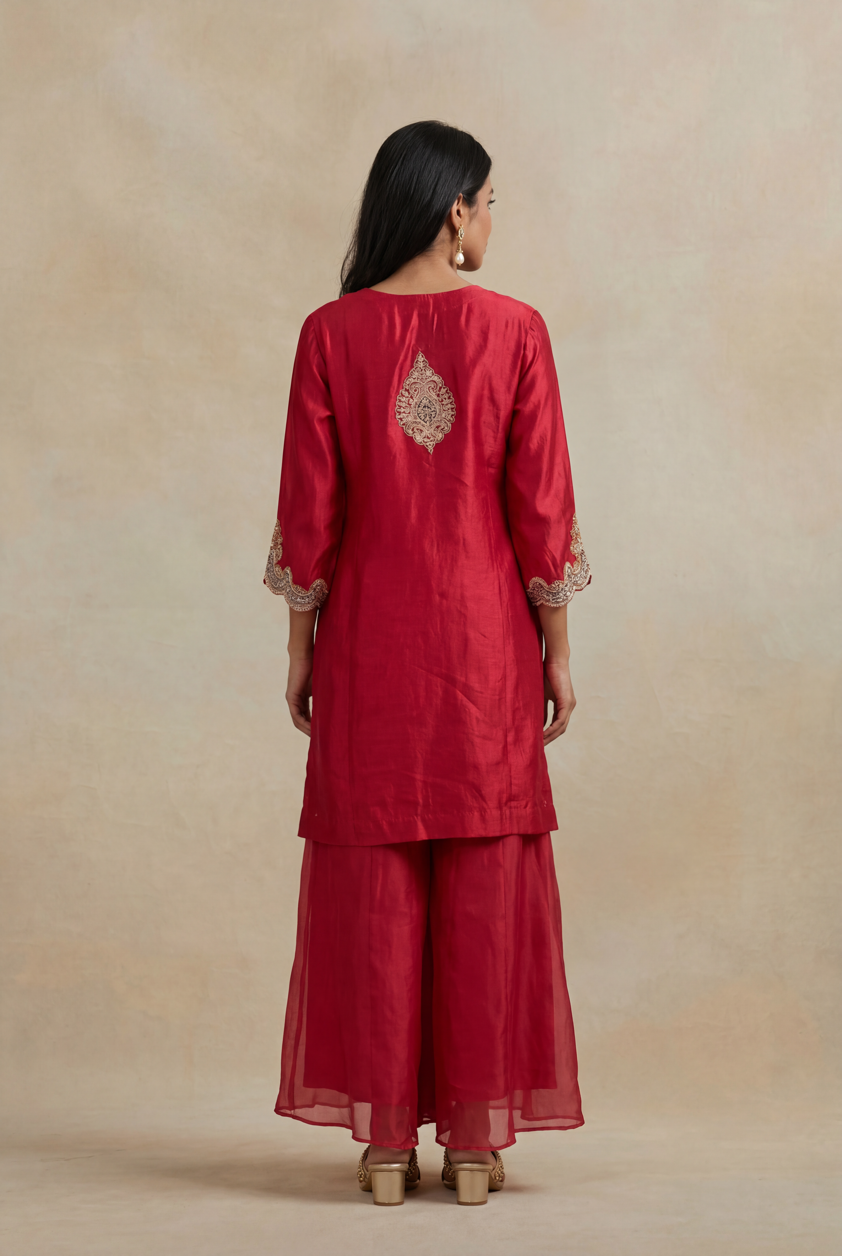 Ruby Red Silk Indo-Western Kurta Set