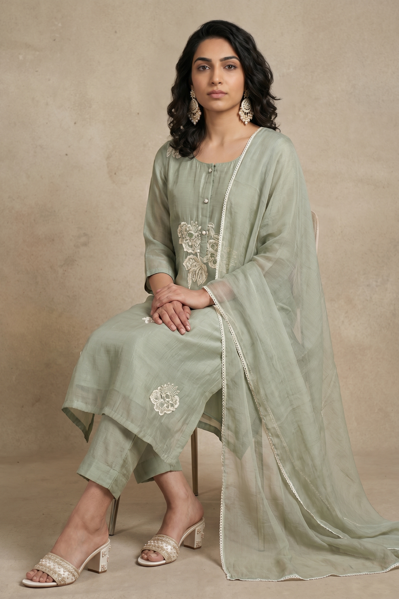 Sage Green Embroidered Cotton Salwar Set