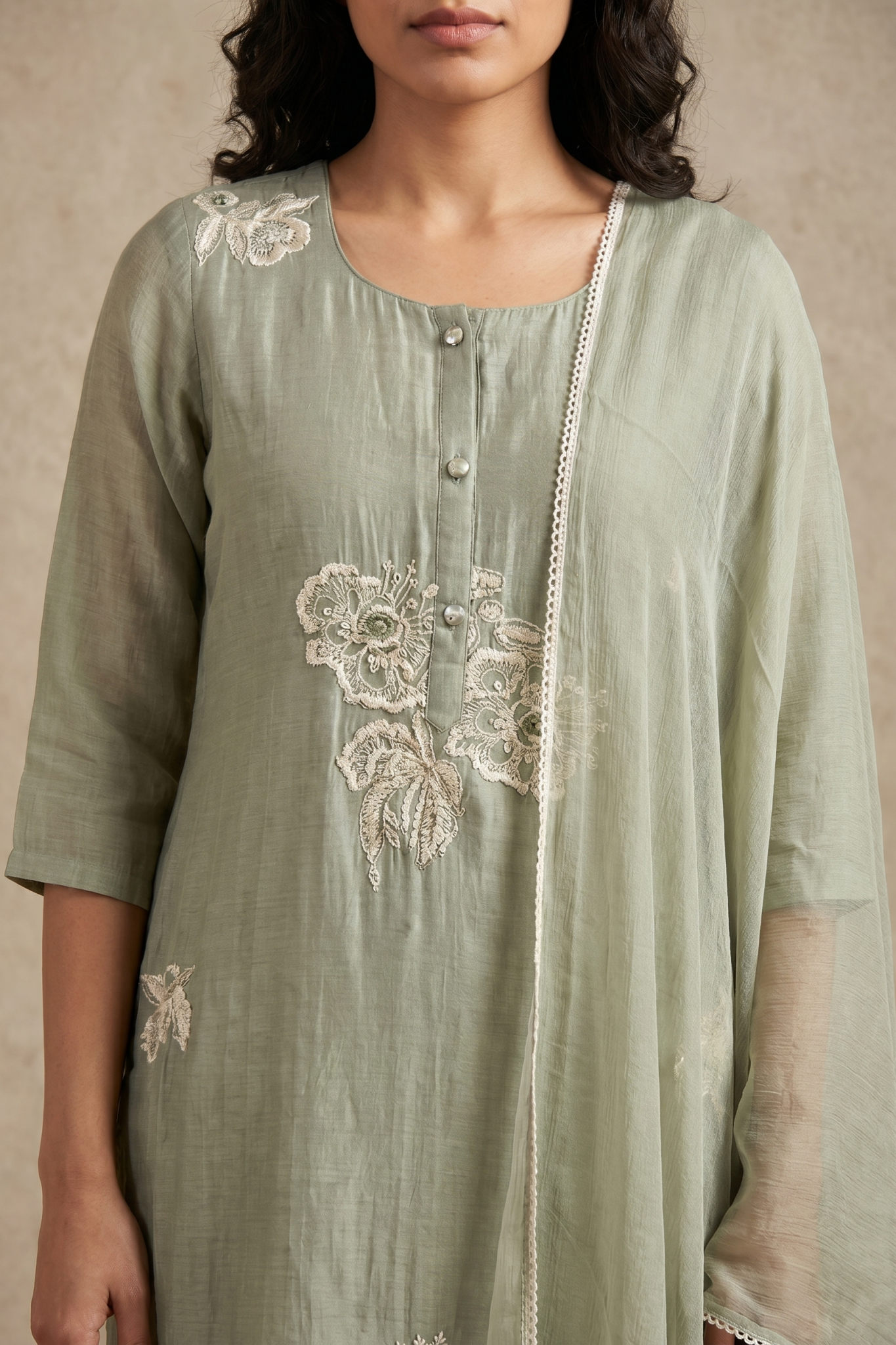 Sage Green Embroidered Cotton Salwar Set