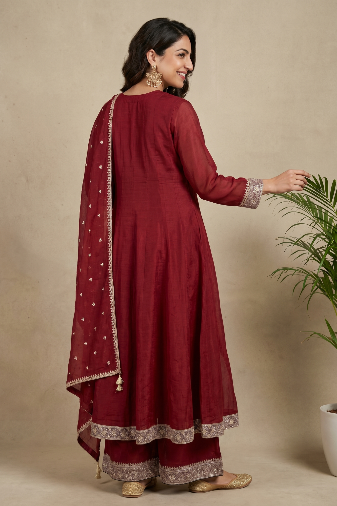 Maroon Embroidered Anarkali Set