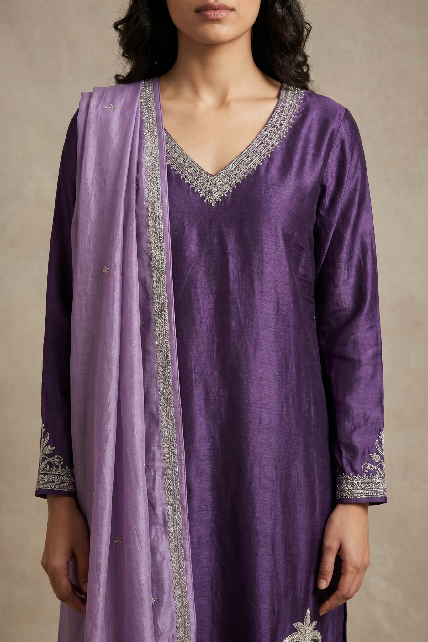 Lavender Purple Raw Silk Salwar Set