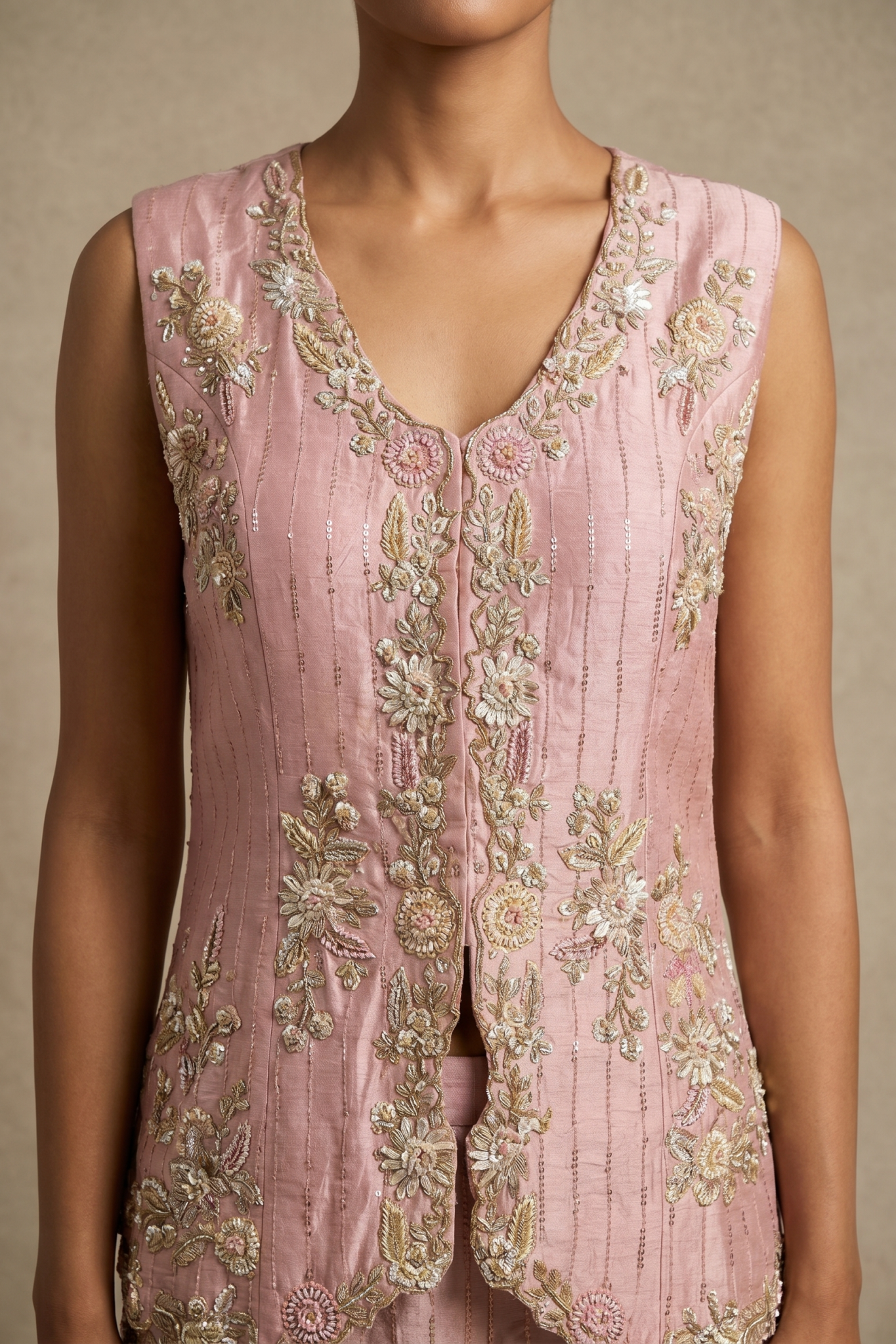 Blush Pink Embroidered Silk Co-Ord Set