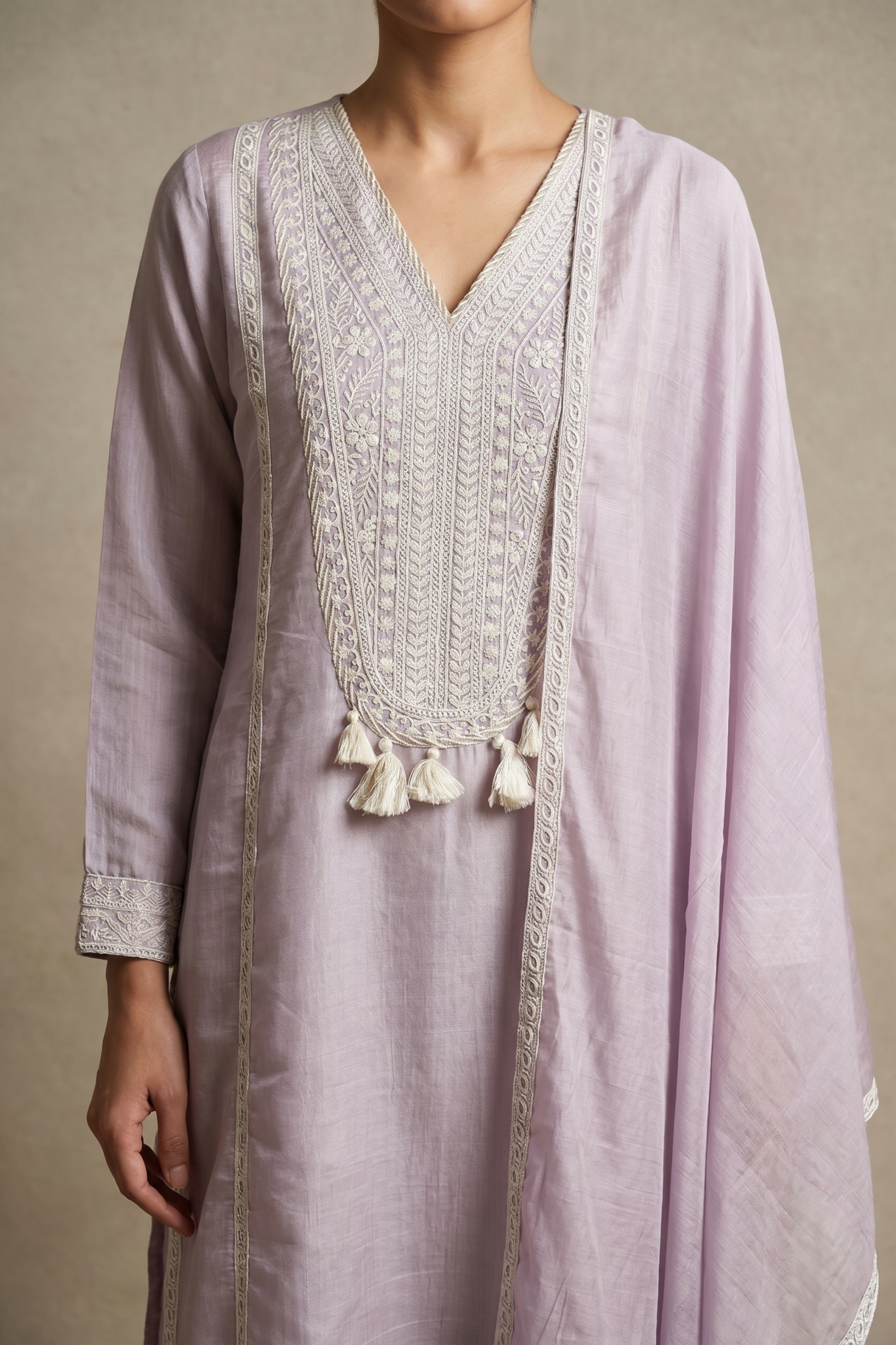 Lavender Embroidered Cotton Salwar Set