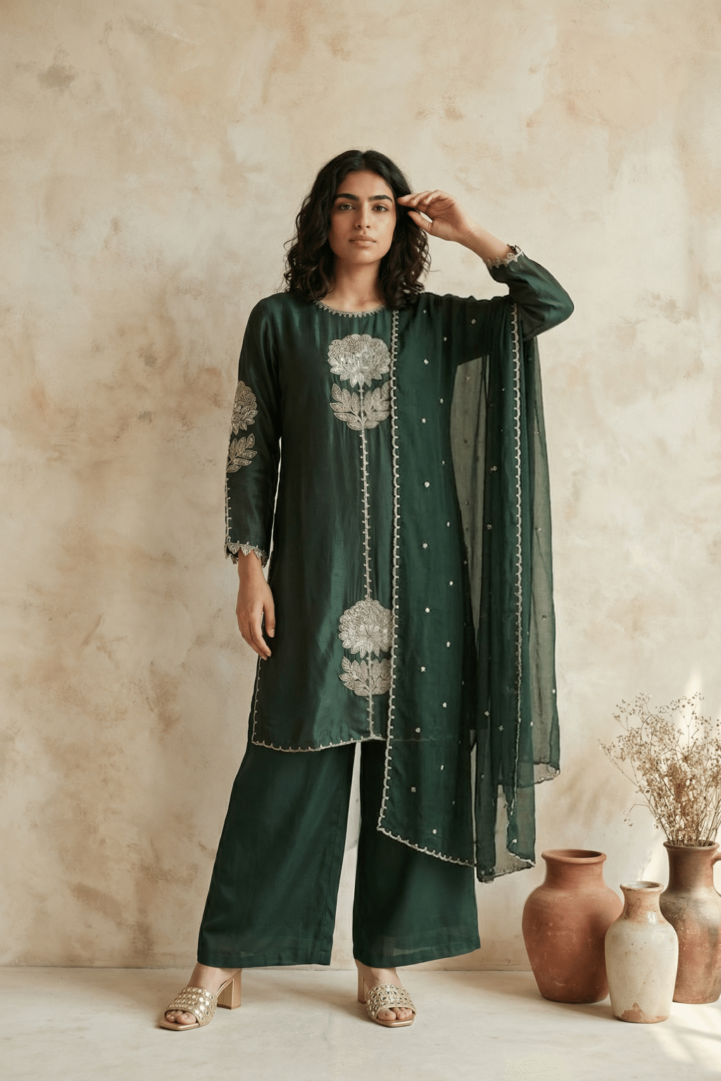 Green Crepe Palazzo Set