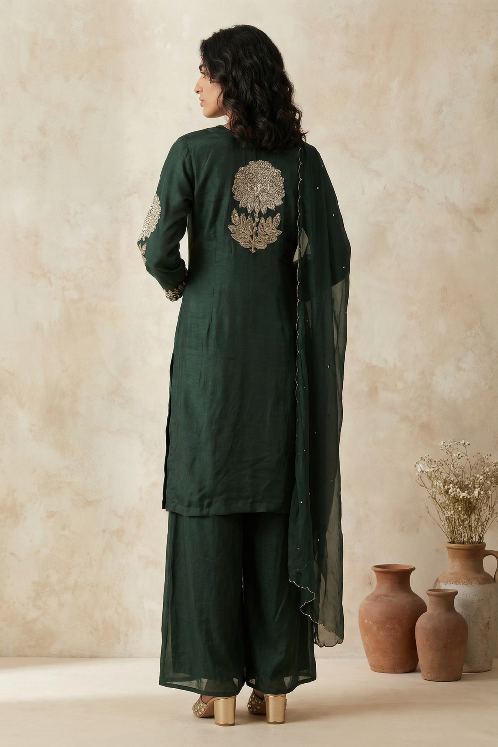 Green Crepe Palazzo Set