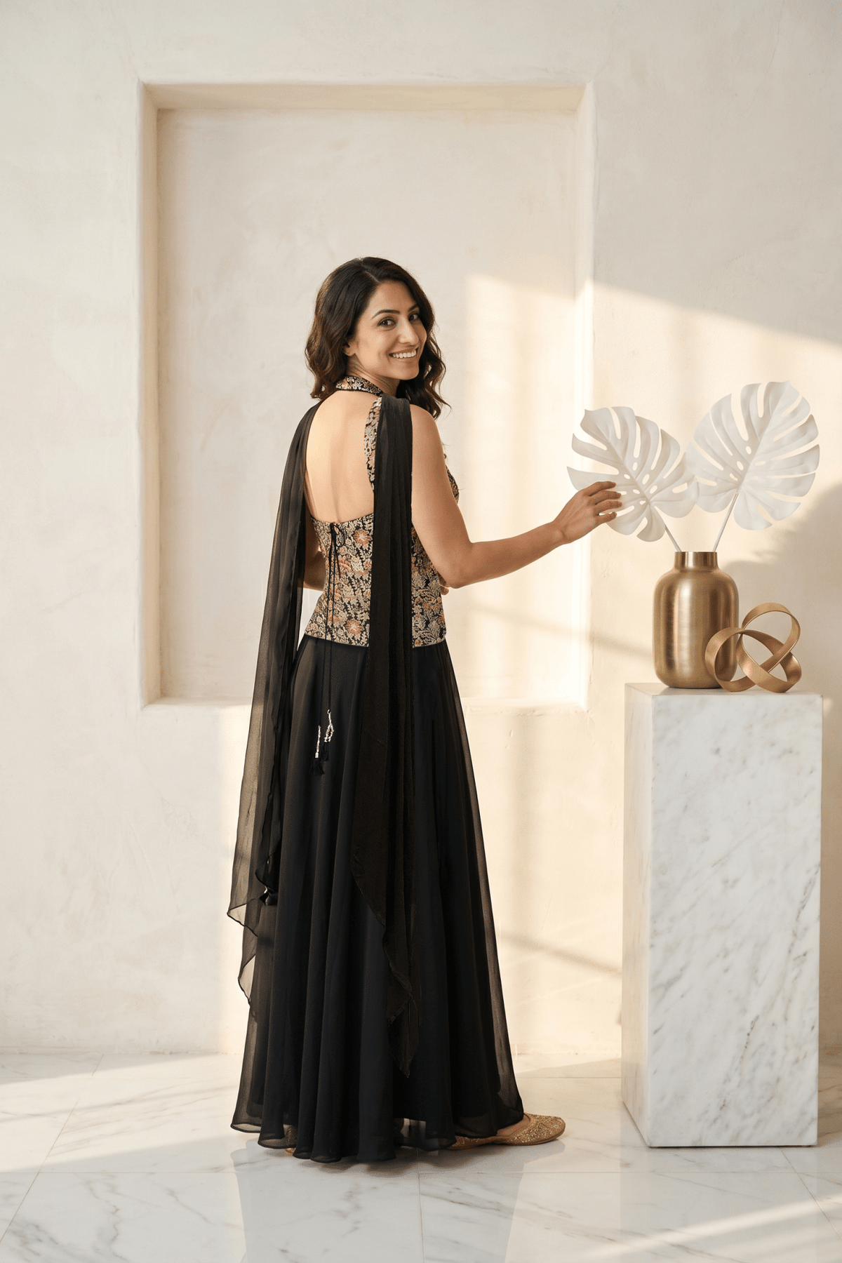 Black Georgette Zari-Embellished Indo Western Set