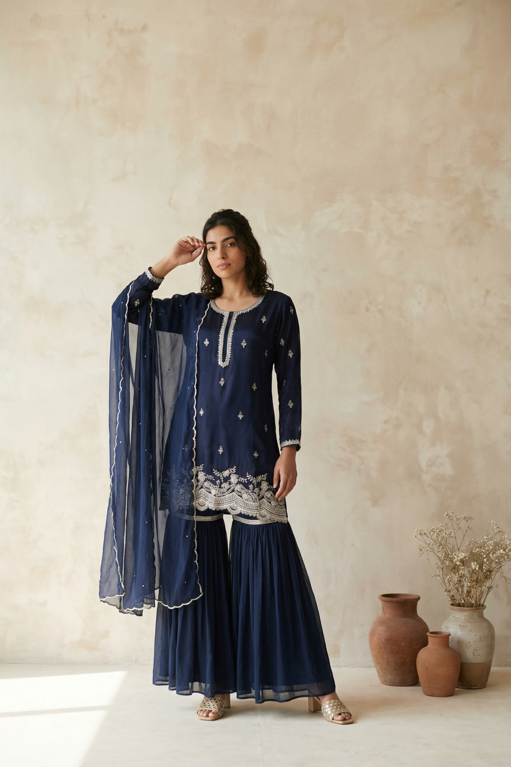 Midnight Blue Crepe Sharara Set