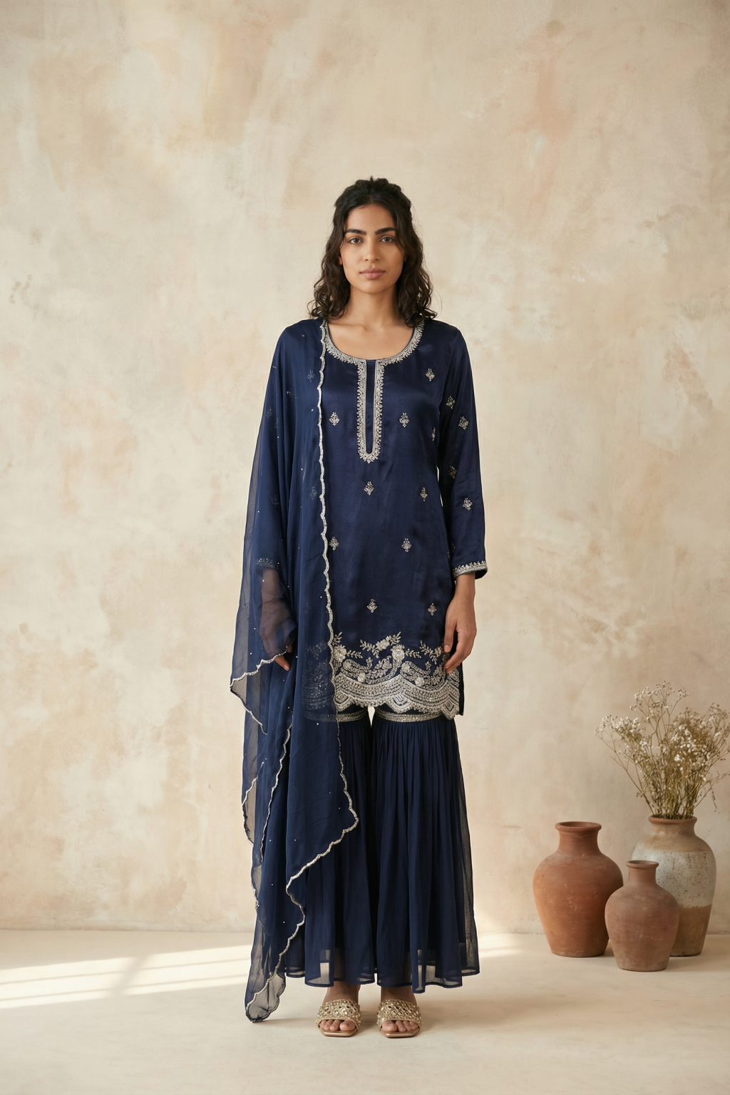Midnight Blue Crepe Sharara Set