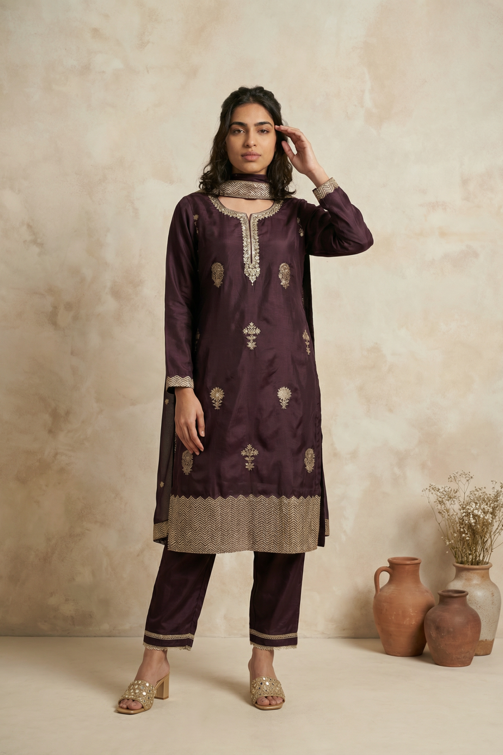 Brown Silk Salwar Suit