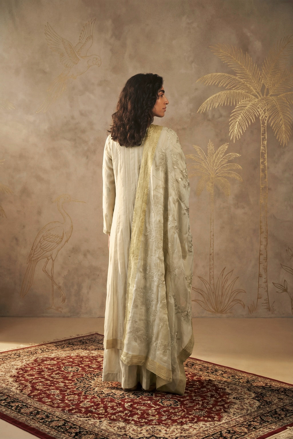 Cream Tissue Anarkali with Banarasi Dupatta