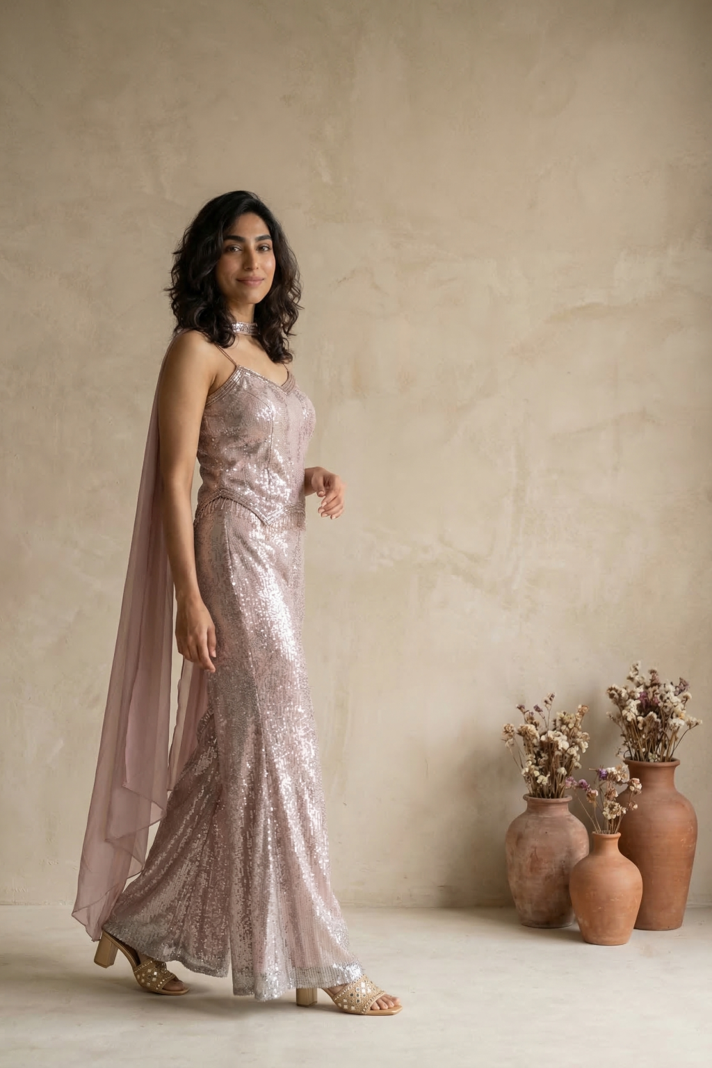 Pink Net Palazzo Set