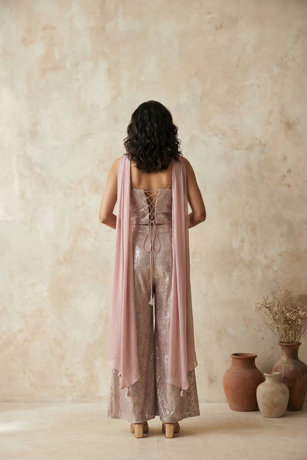 Pink Net Palazzo Set