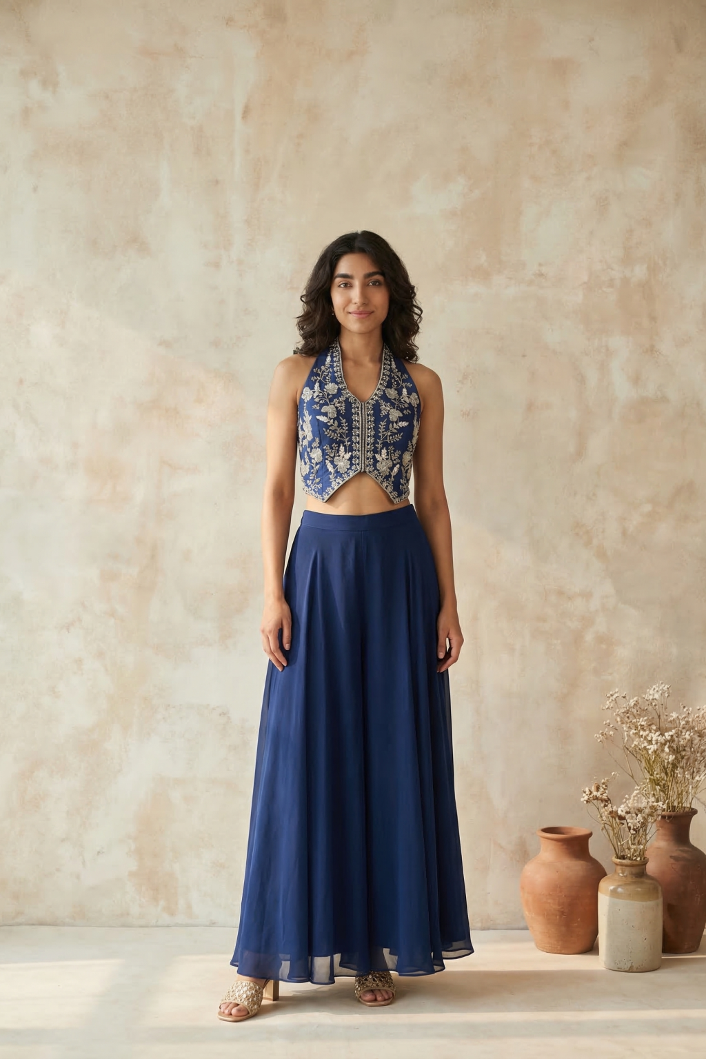 Blue Silk Palazzo Set