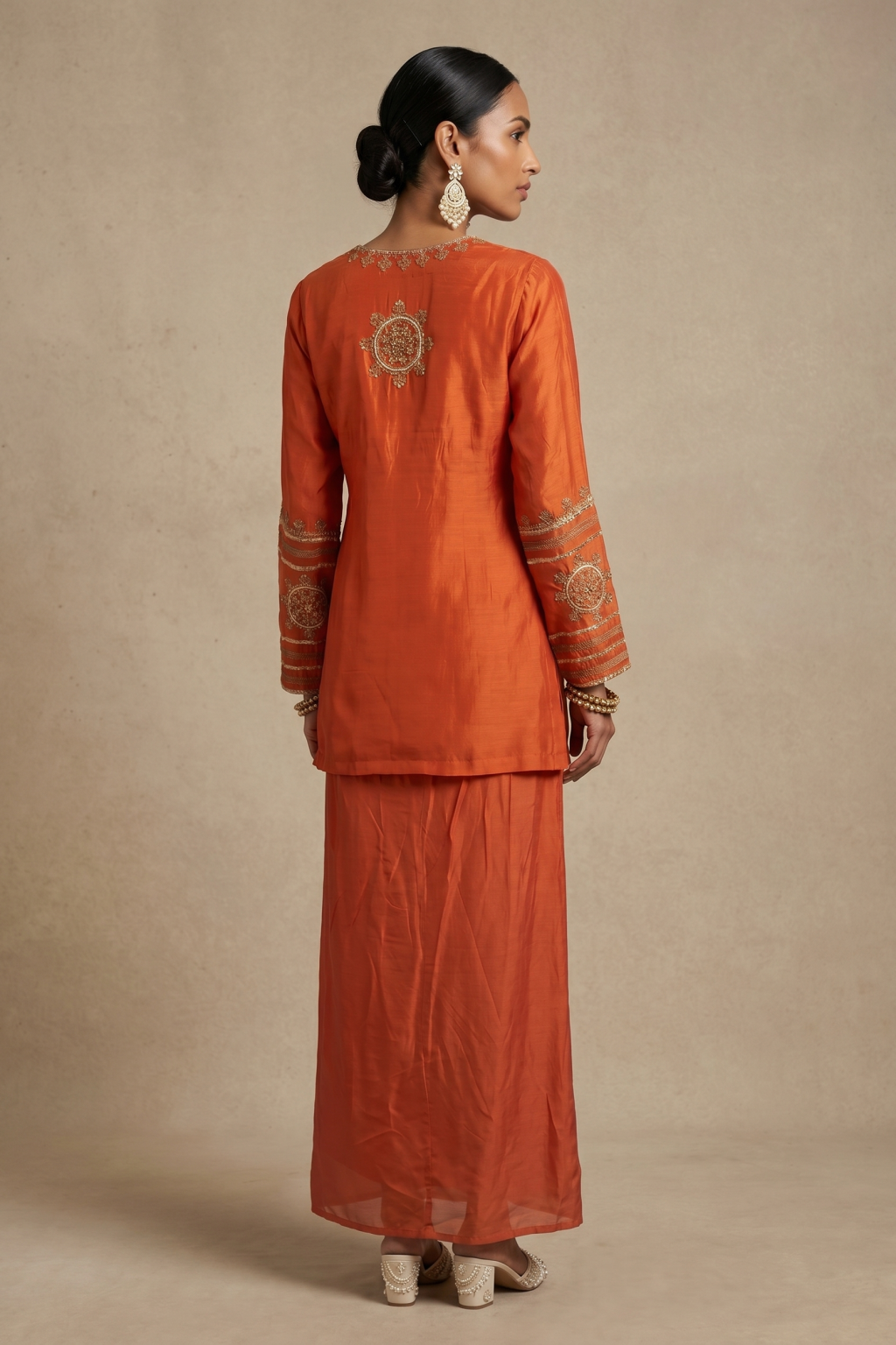 Rust Embroidered Organza Dhoti Set