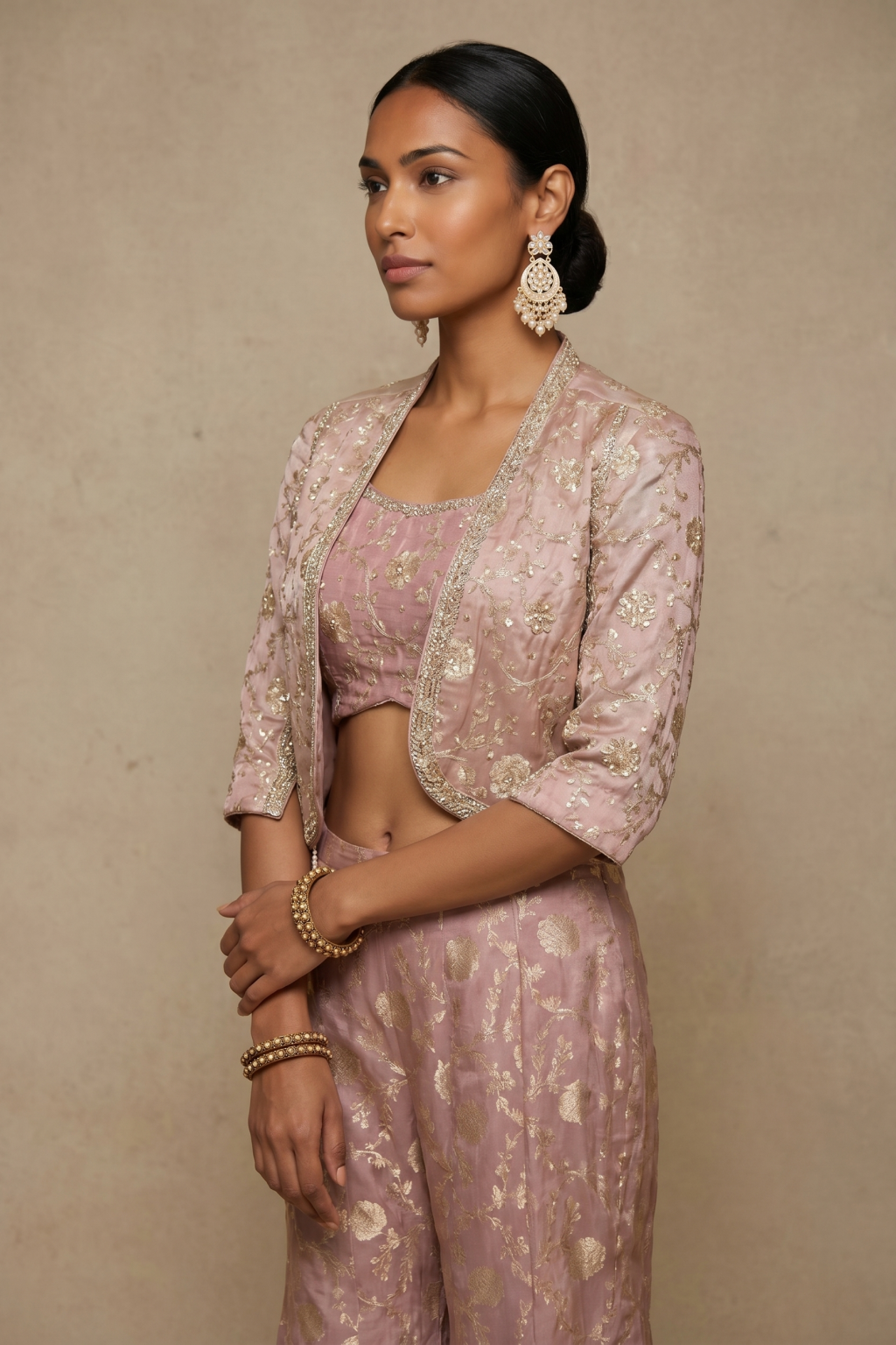 Dusty Pink Tissue Indo-Western Set
