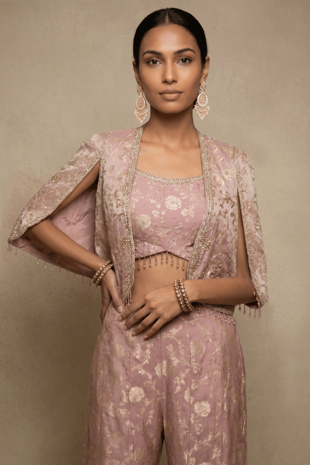 Dusty Pink Tissue Indo-Western Set