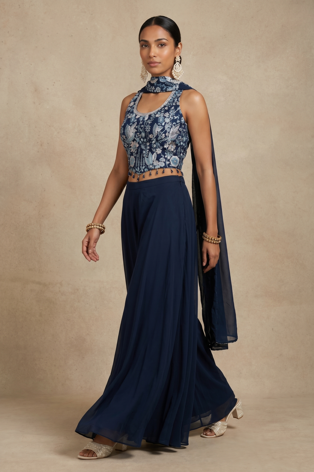 Navy Embroidered Palazzo Set