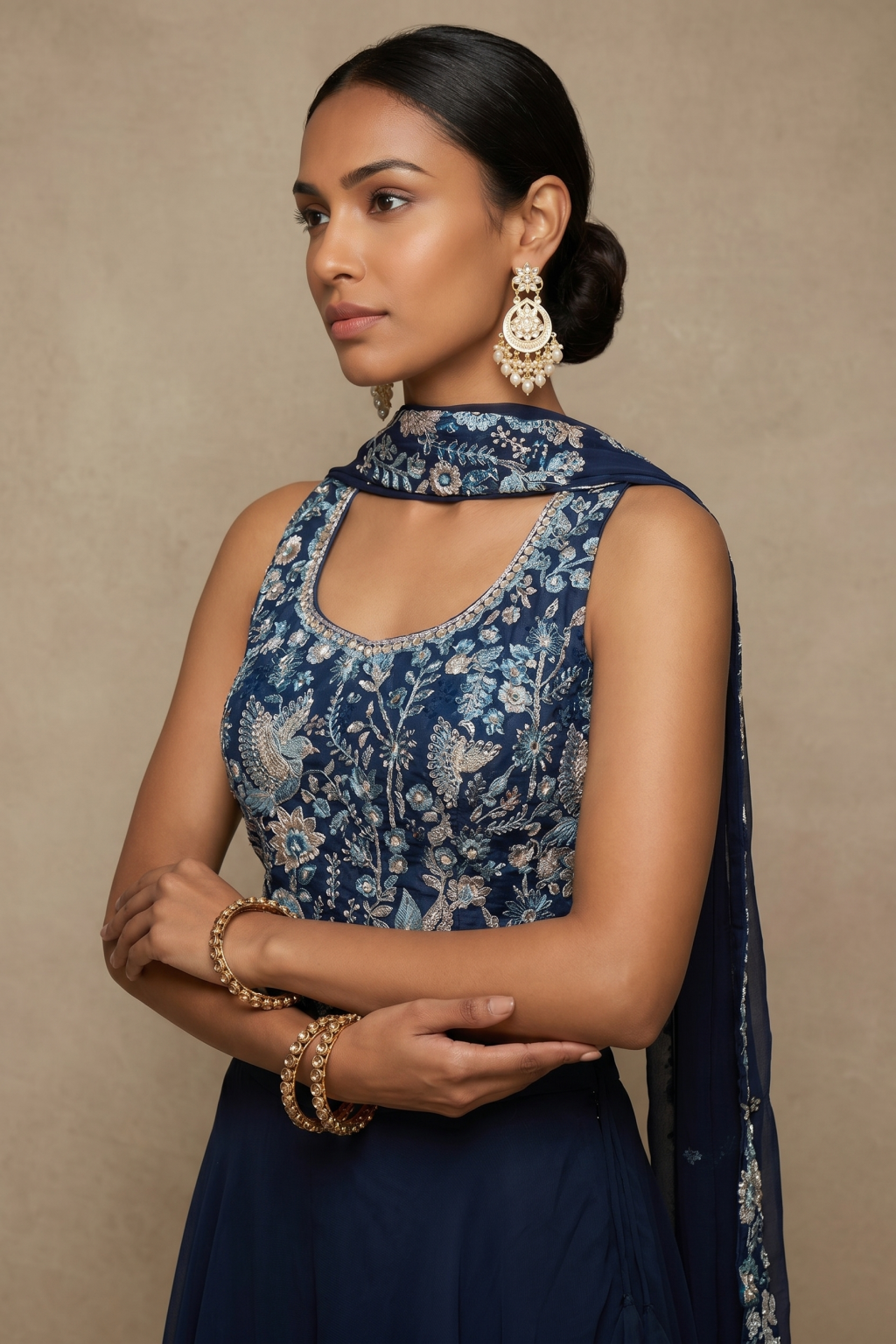 Navy Embroidered Palazzo Set