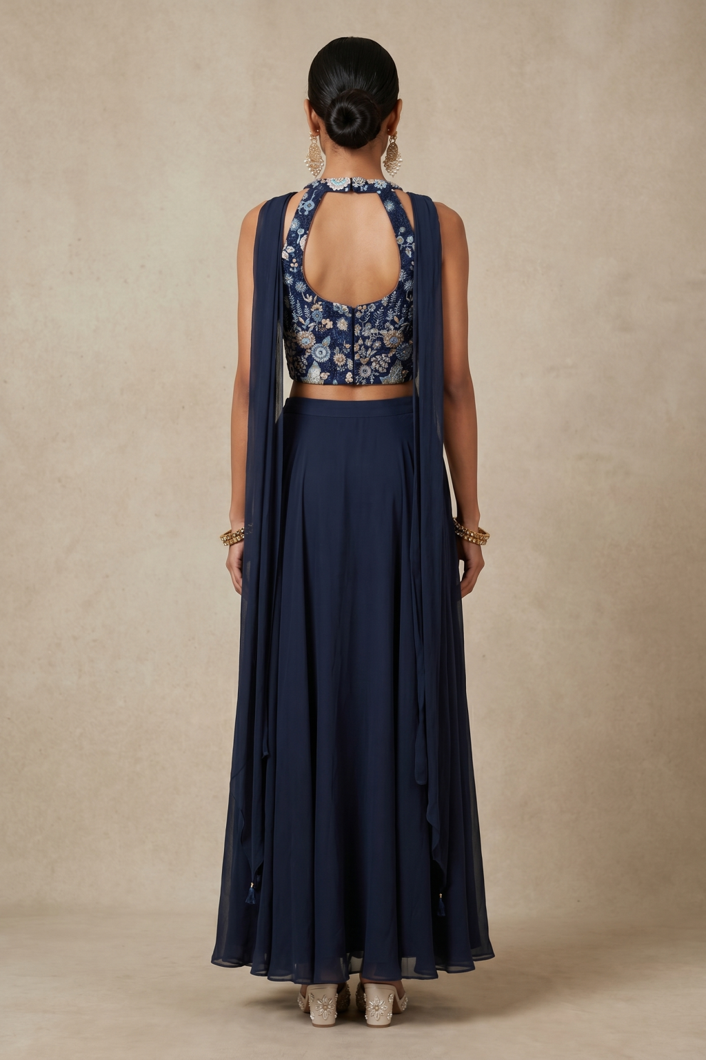 Navy Embroidered Palazzo Set