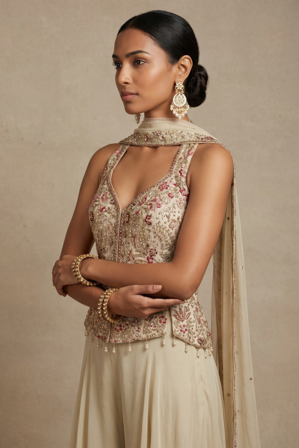 Ivory Embroidered Palazzo Set