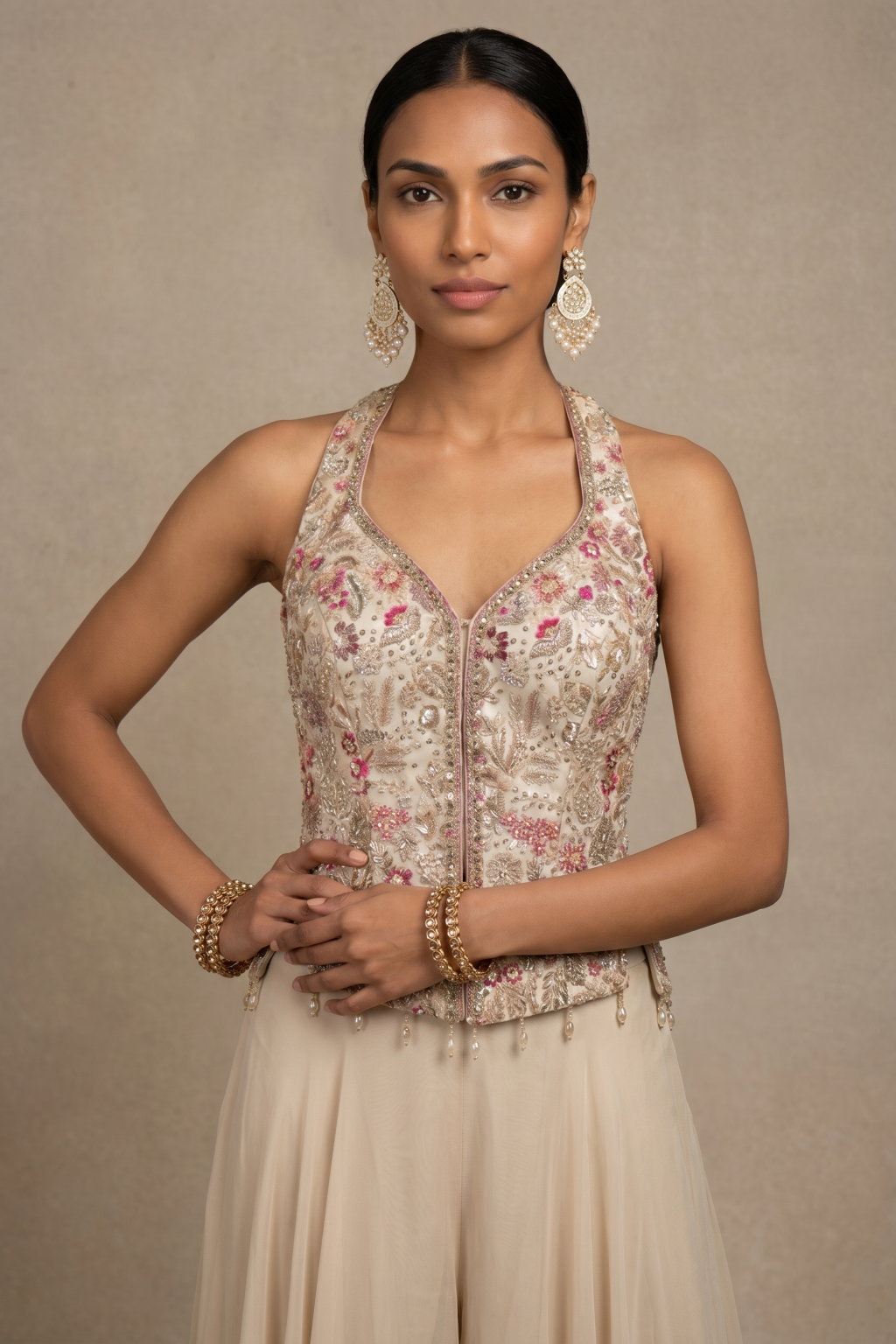 Ivory Embroidered Palazzo Set