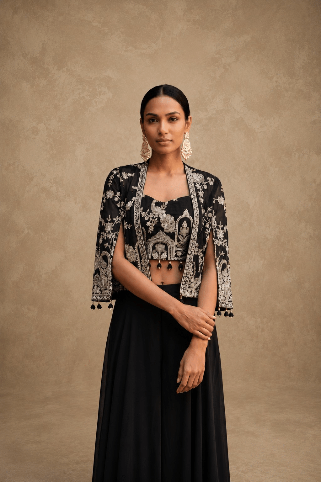 Midnight Black Embroidered Indo-Western Set