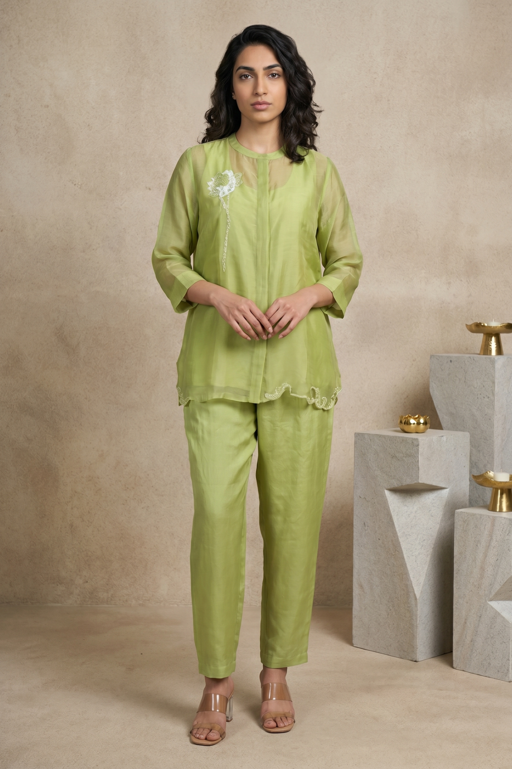 Pistachio Green Organza Co-Ord Set