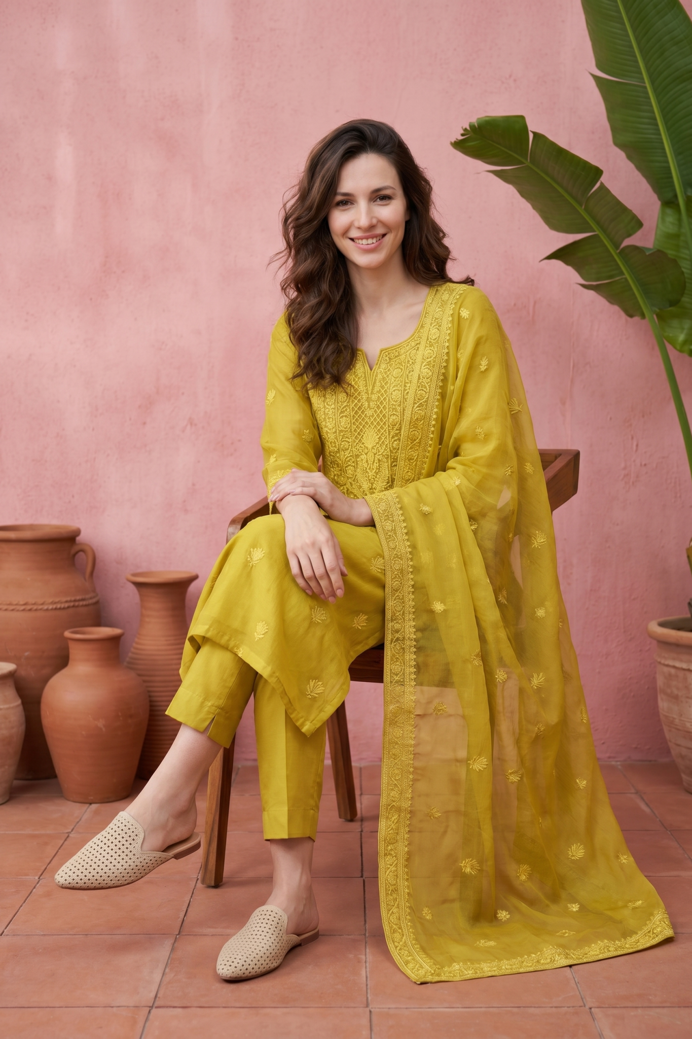 Yellow Embroidered Cotton Salwar Set