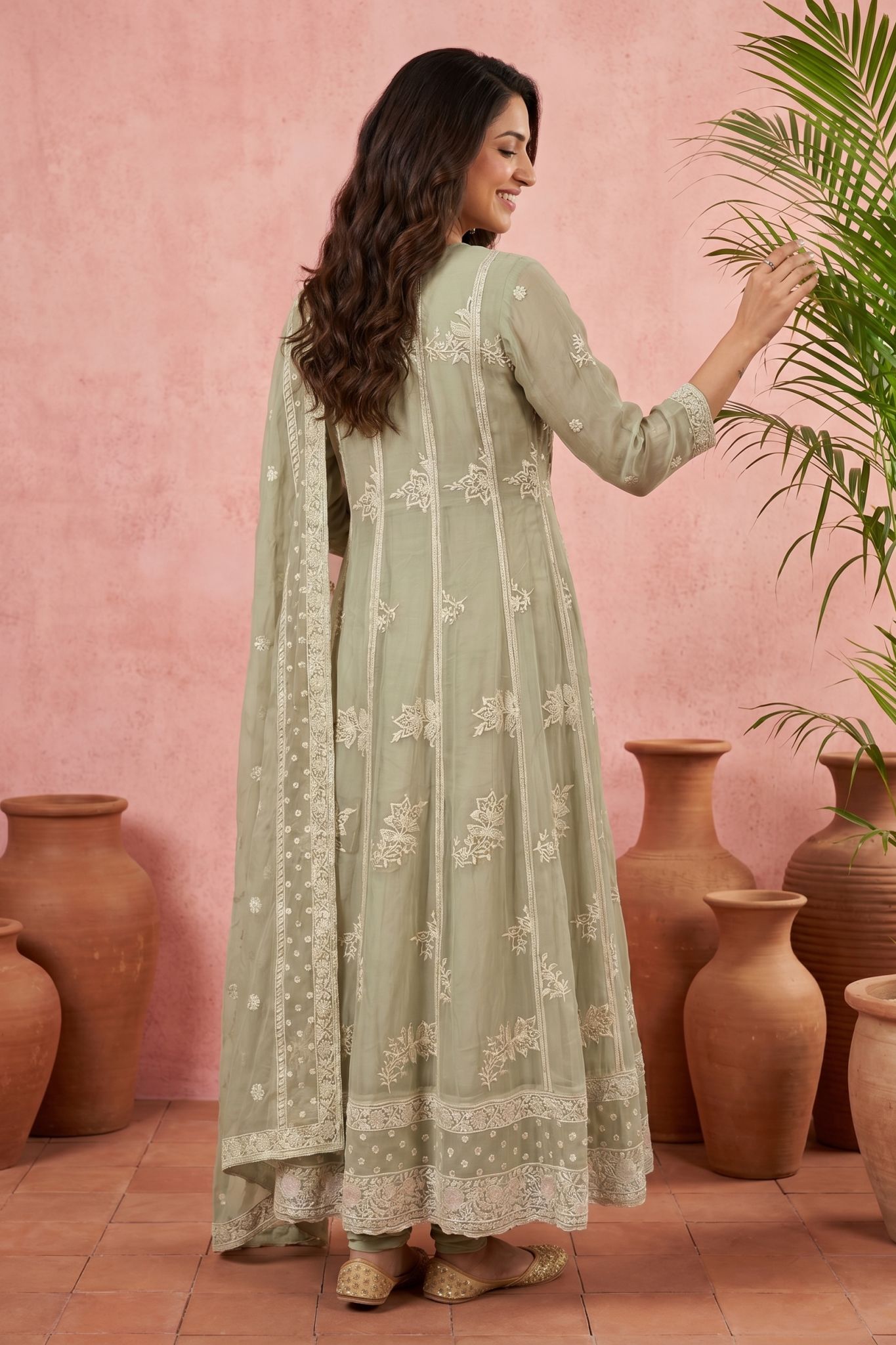 Pastel Green Lucknowi Anarkali Set