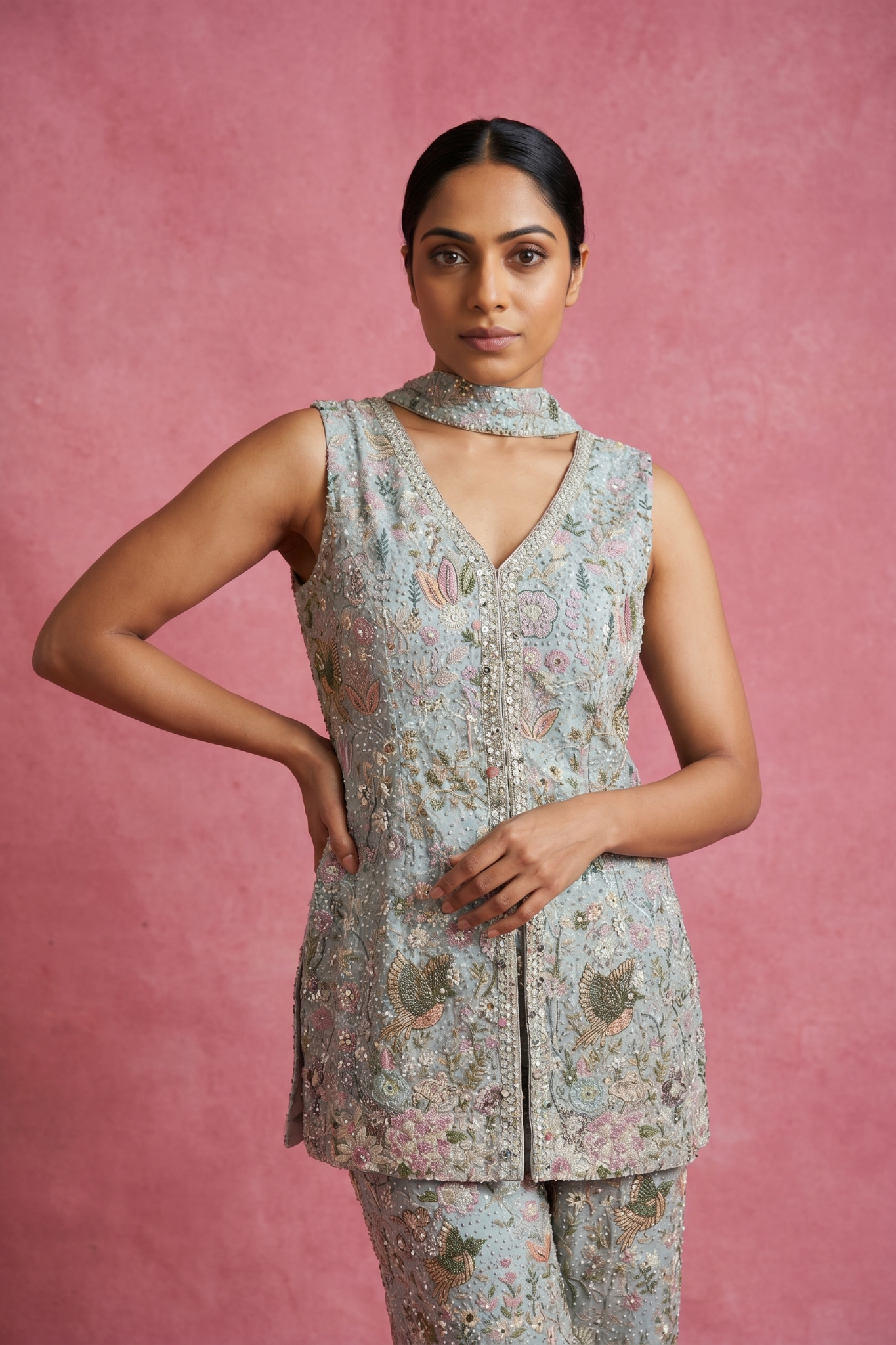 Pastel Embroidered Indo-Western Set