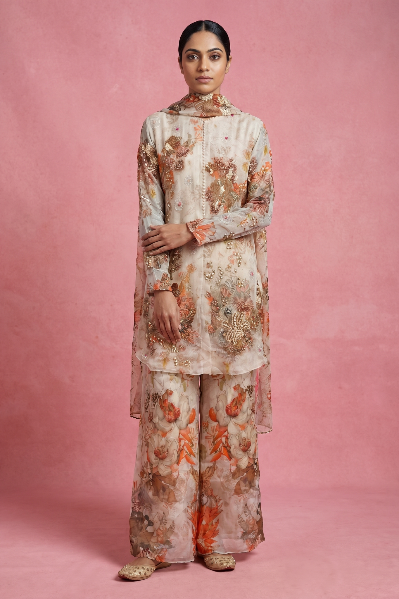 Floral Chiffon Cotton Palazzo Set