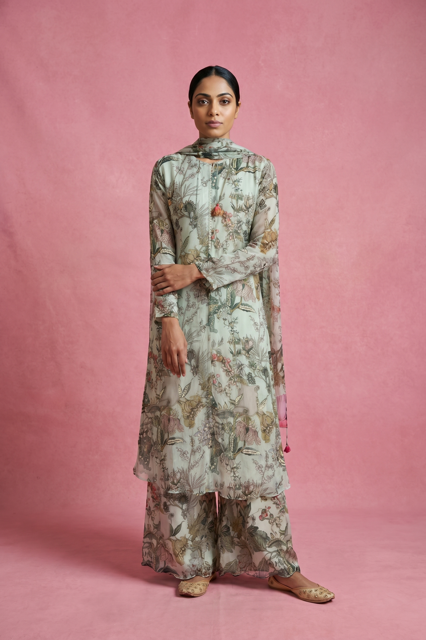 Sage Floral Printed Sharara Set