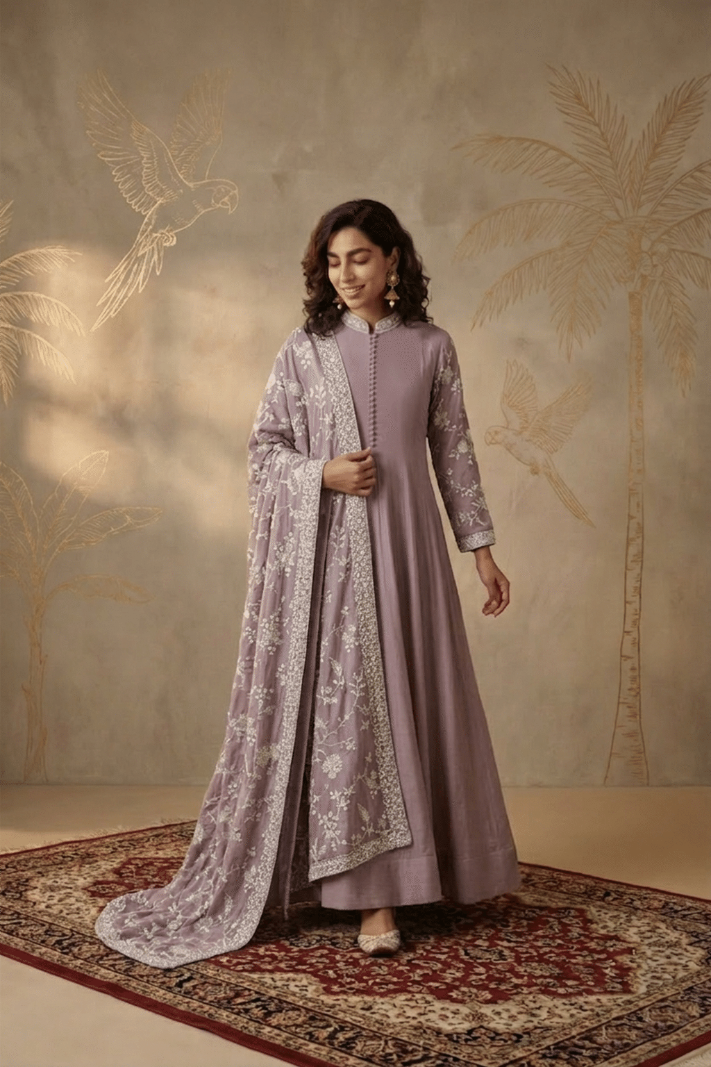 Lilac Crepe Anarkali Suit